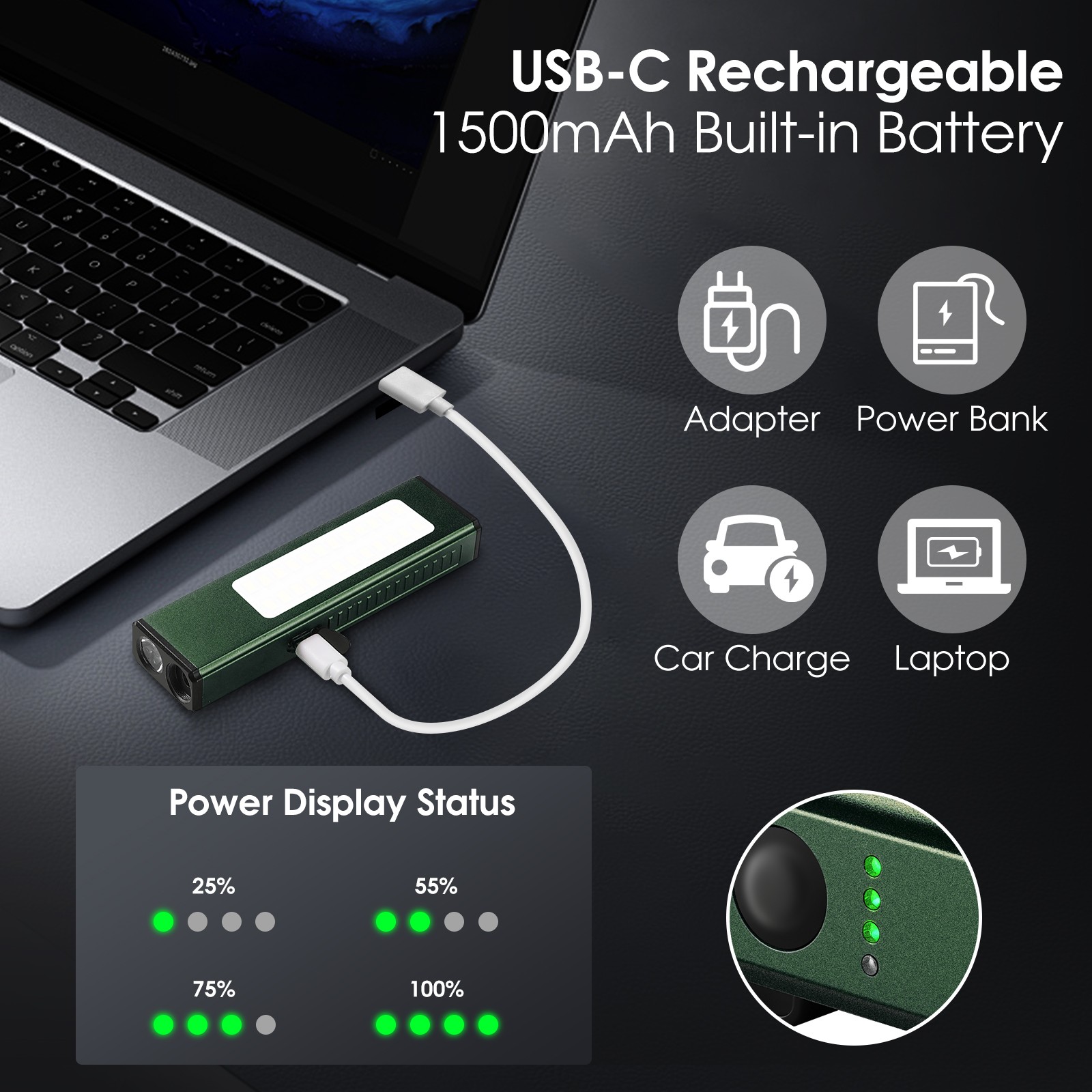 Pro Rechargeable EDC Flat Flashlight with Green Beam, UV and White LED
