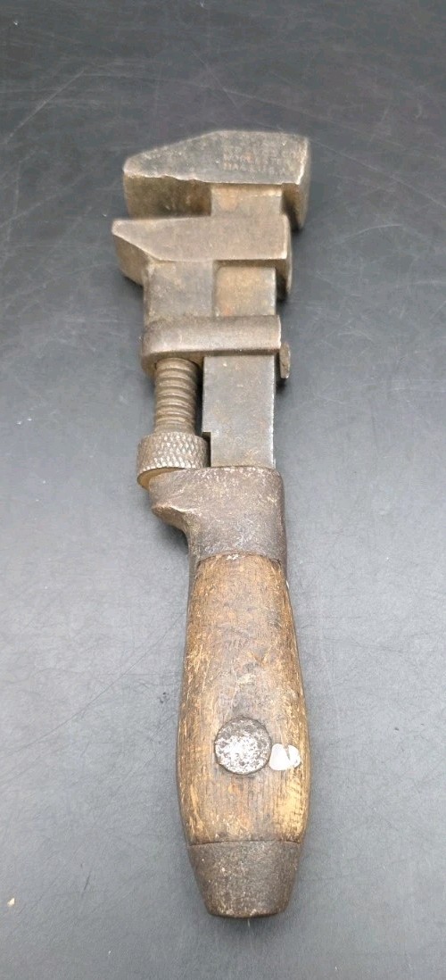 Antique 6-3/4” COES Monkey Wrench Wood Handle Early 1900s Adjustable Wrench USA