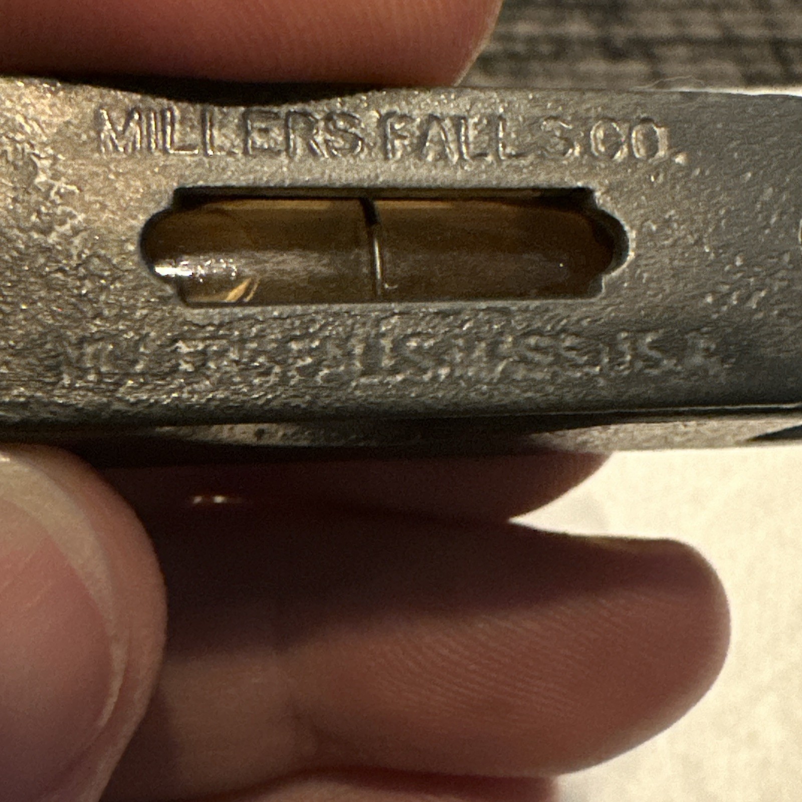 Vtg small 2 3/4” Cast Iron Millers Falls Co. Level Attachment, Works.