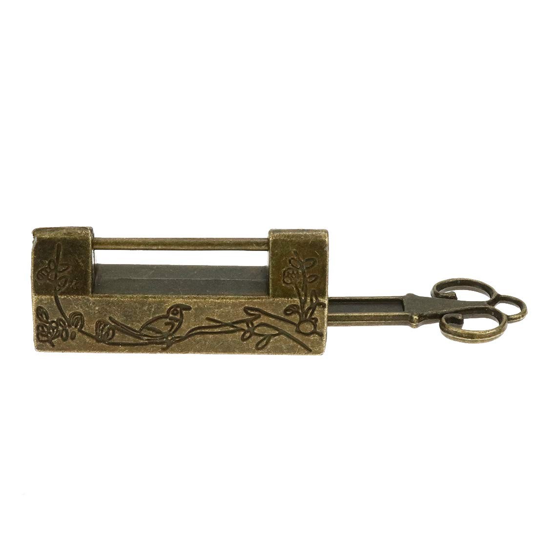 Quluxe Antique Chinese Lock and Key, Flower Bird Carved Retro Padlock Old Vin…