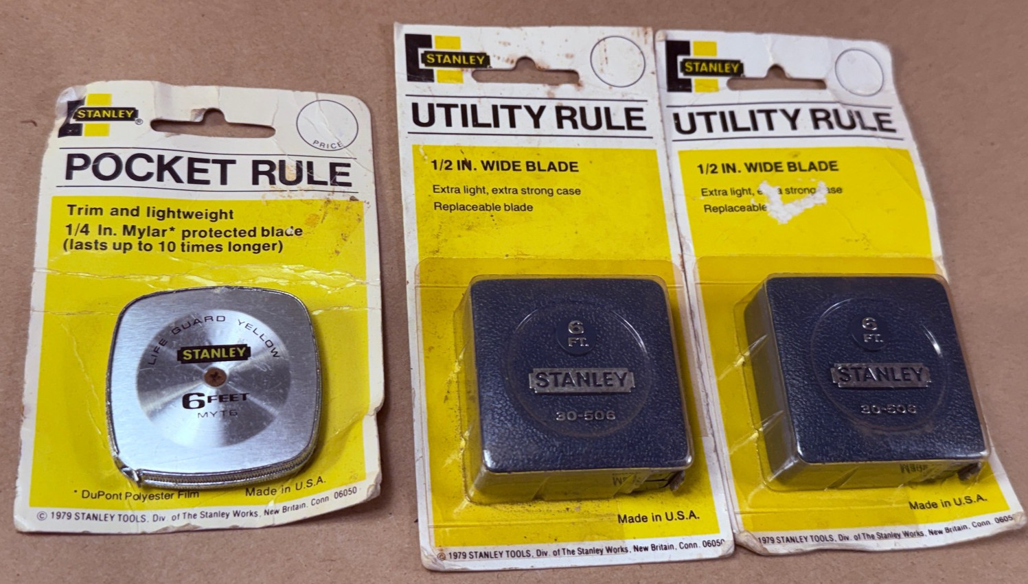 3 NOS 1979 Vintage Stanley USA 30-506 & MYT6 Tape Measure Pocket & Utility Rule