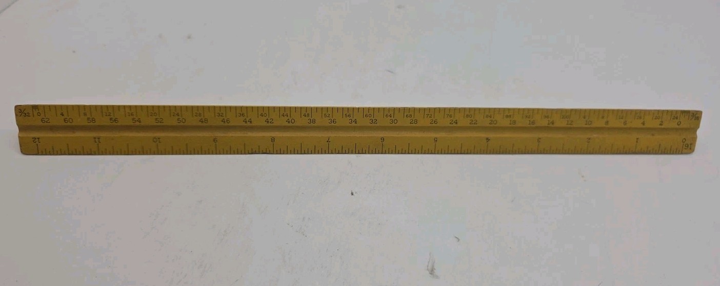 Vintage K & E Co Wooden 3 Sided Ruler Star Quality 12 Inches Drafting Architect