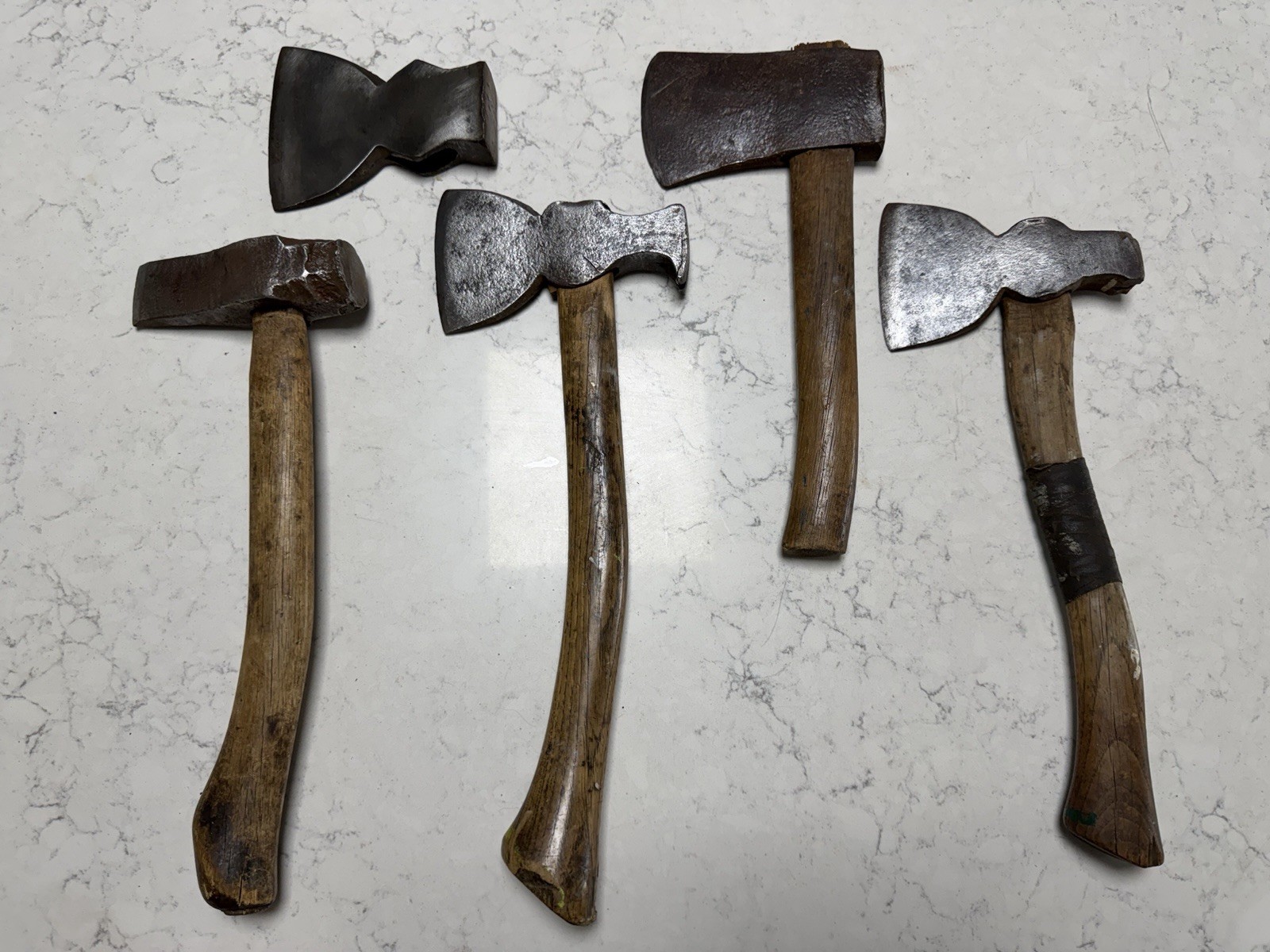 Vintage Forged Steel Axes Hatchets Heads Wood Handles 15” Lot of 5