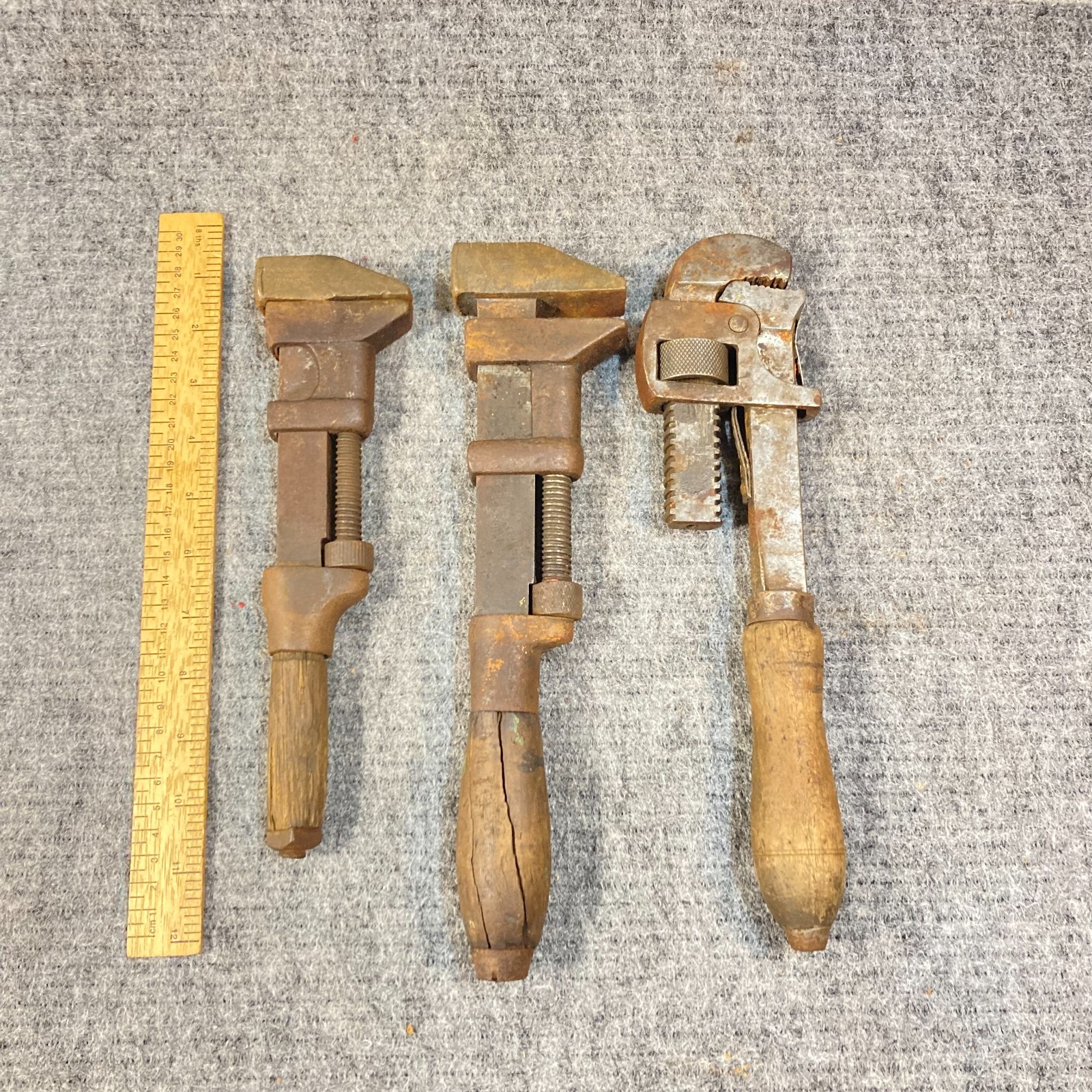 Vintage Monkey Pipe Wrench Wood Handle Adjustable w/ 1 Girard USA