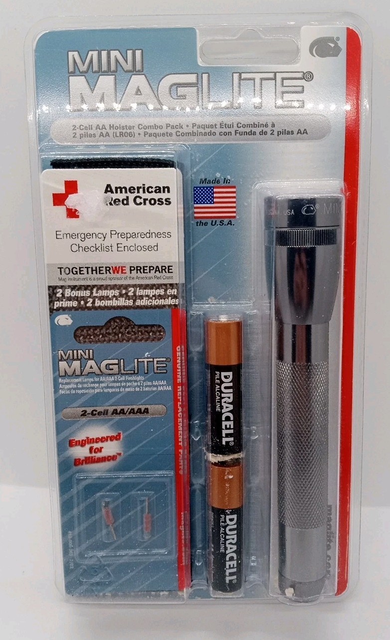 Maglite M2A09H Mini Incandescent 2-Cell AA Flashlight with 2 Bonus Lamps READ