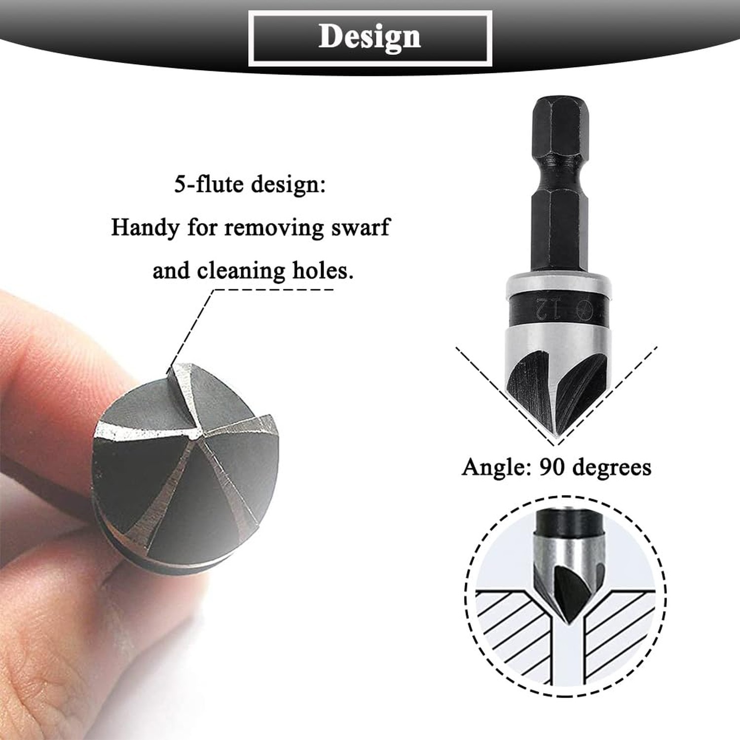 3Pcs Countersink Drill Bits 5 Flute 90 Degree Chamfering Countersink Drill Bi…