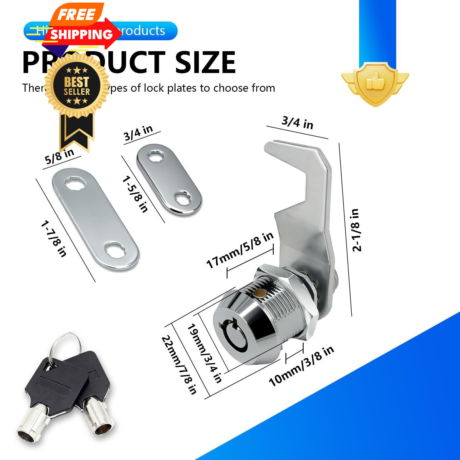 1Pack Toolbox Lock with Keys 5/8 Inch Cabinet Locks Keyed Alike Tubular Black