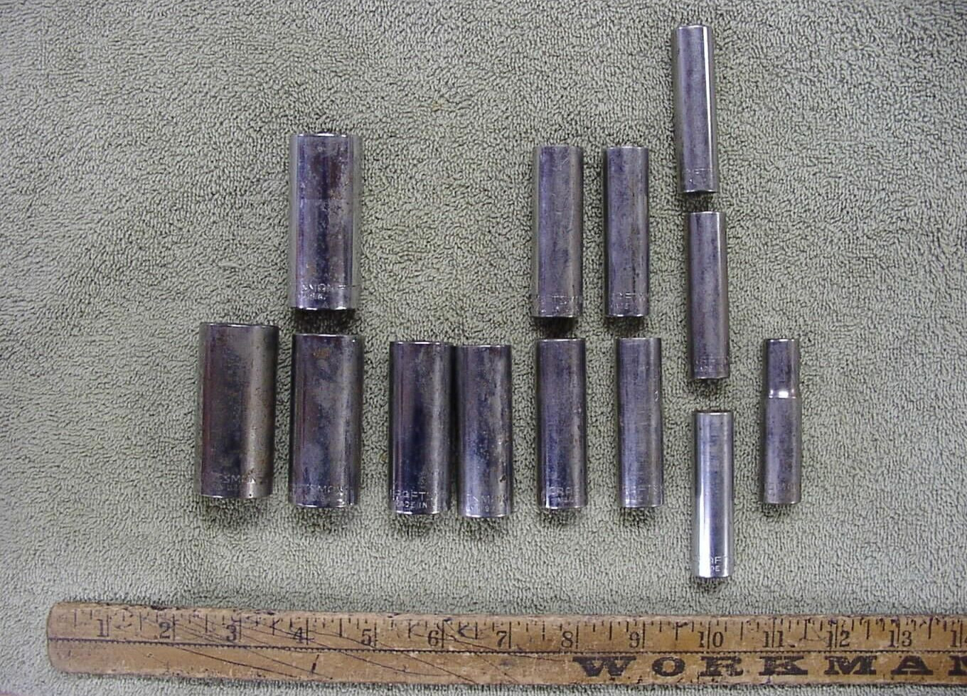 13 Vintage Craftsman “G” Series 3/8″ Drive,6 Pt Deep Well Sockets,USE & WEAR