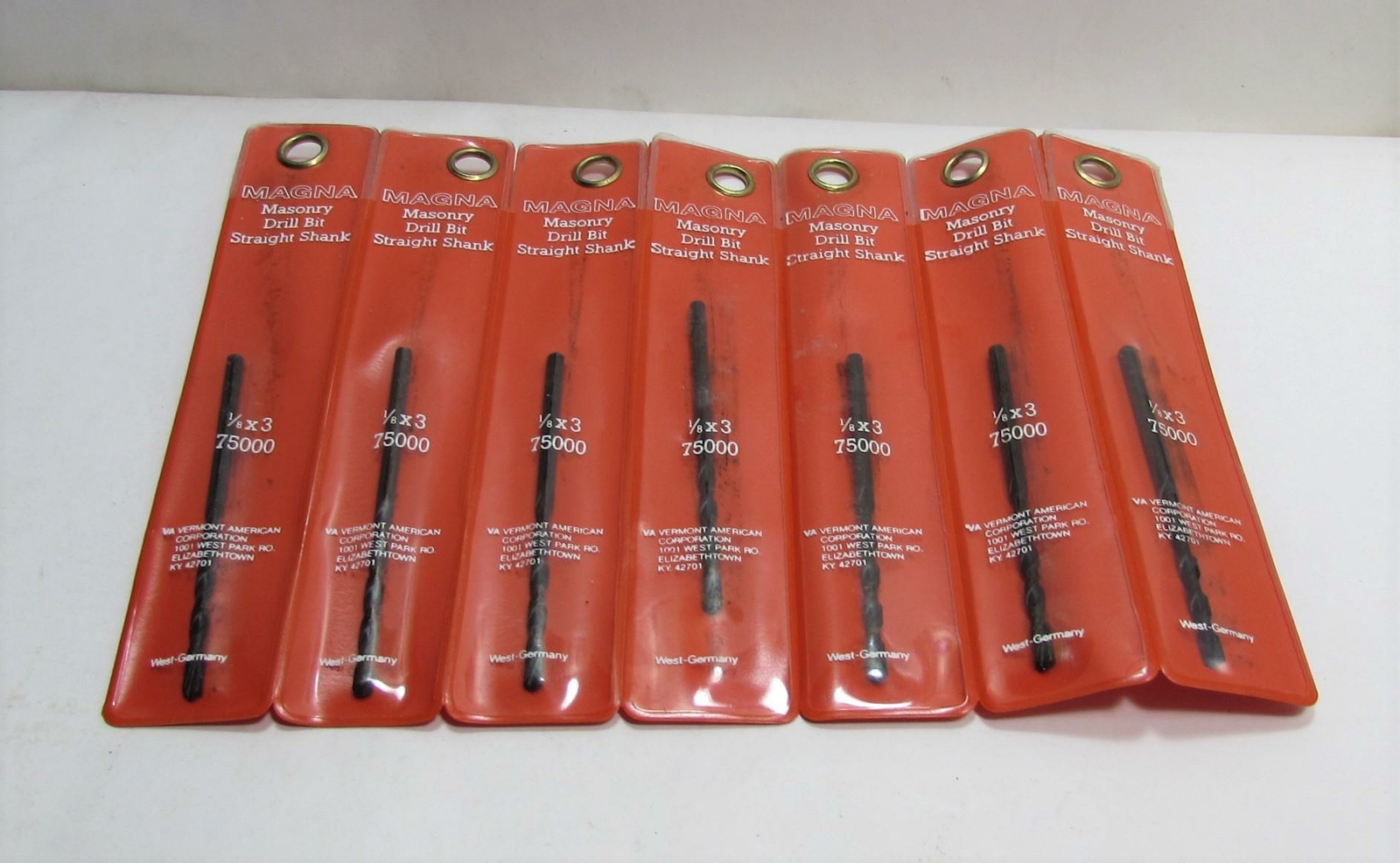 Lot of 7 NOS Magna Masonry Drill Bit Straight Shank 1/8 x 3″ 75000 West Germany