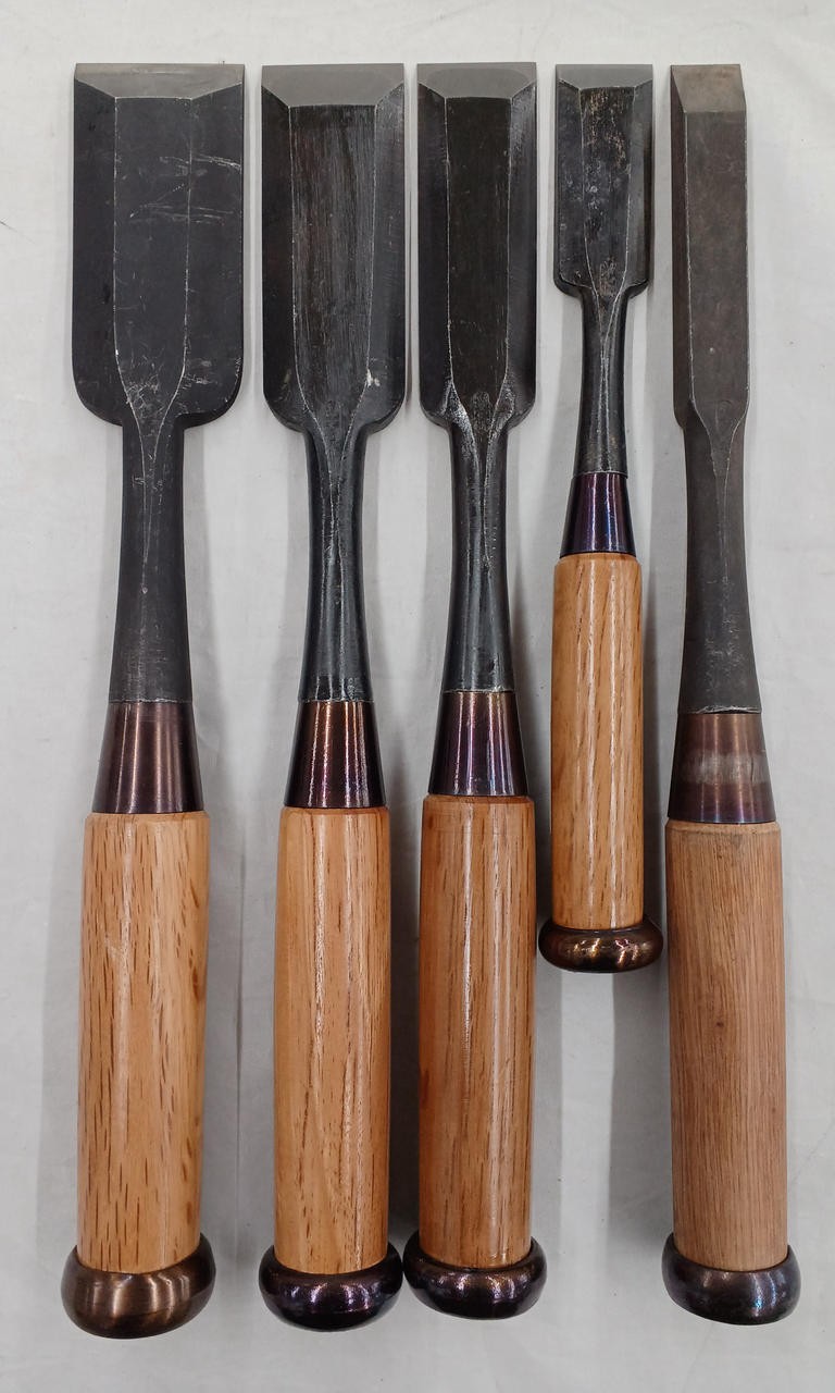 [SET OF 5] Vintage Japanese Oire Nomi Chisels Stamped Japanese Steel 42-18mm