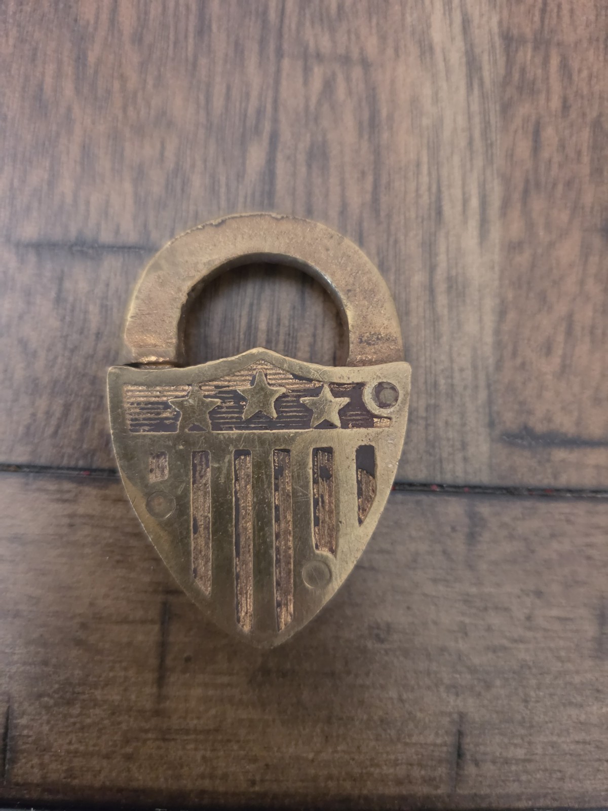 Antique Brass 3 Stars & Shield Warded Padlock 2 1/4″ x 1 1/2″