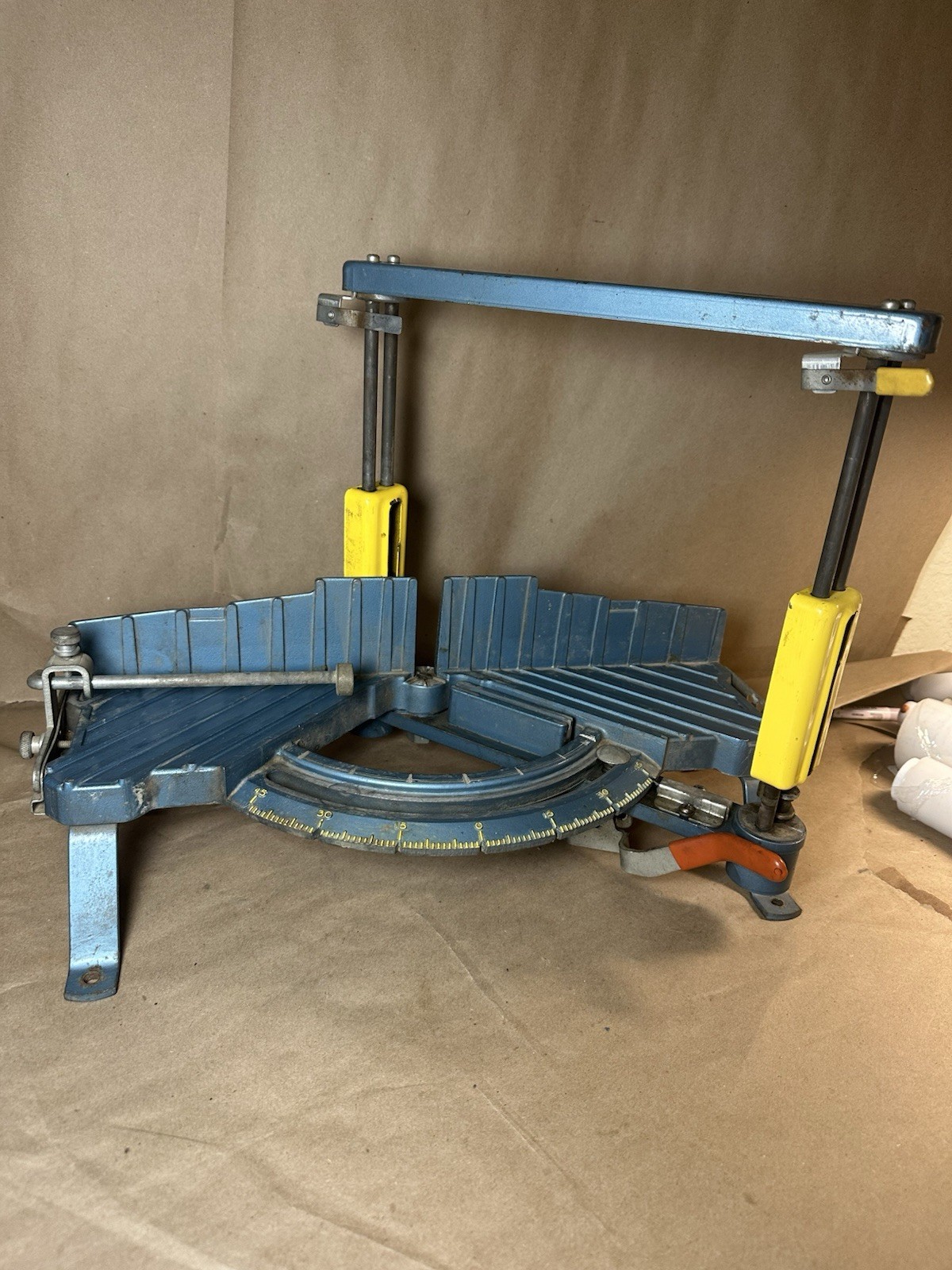 Vintage Cast Iron Miter Box Miter Box Blue Yellow Adjustable Angle Heavy Duty