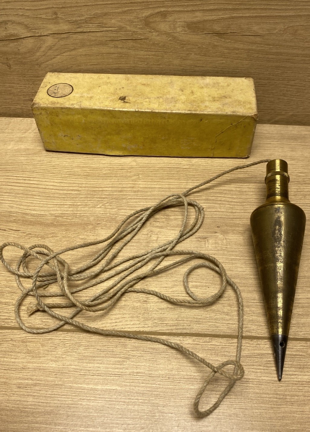 Vintage B.K. Elliott Co No. 12 12 oz Brass Plumb Bob Steel Tip w/ Original Box
