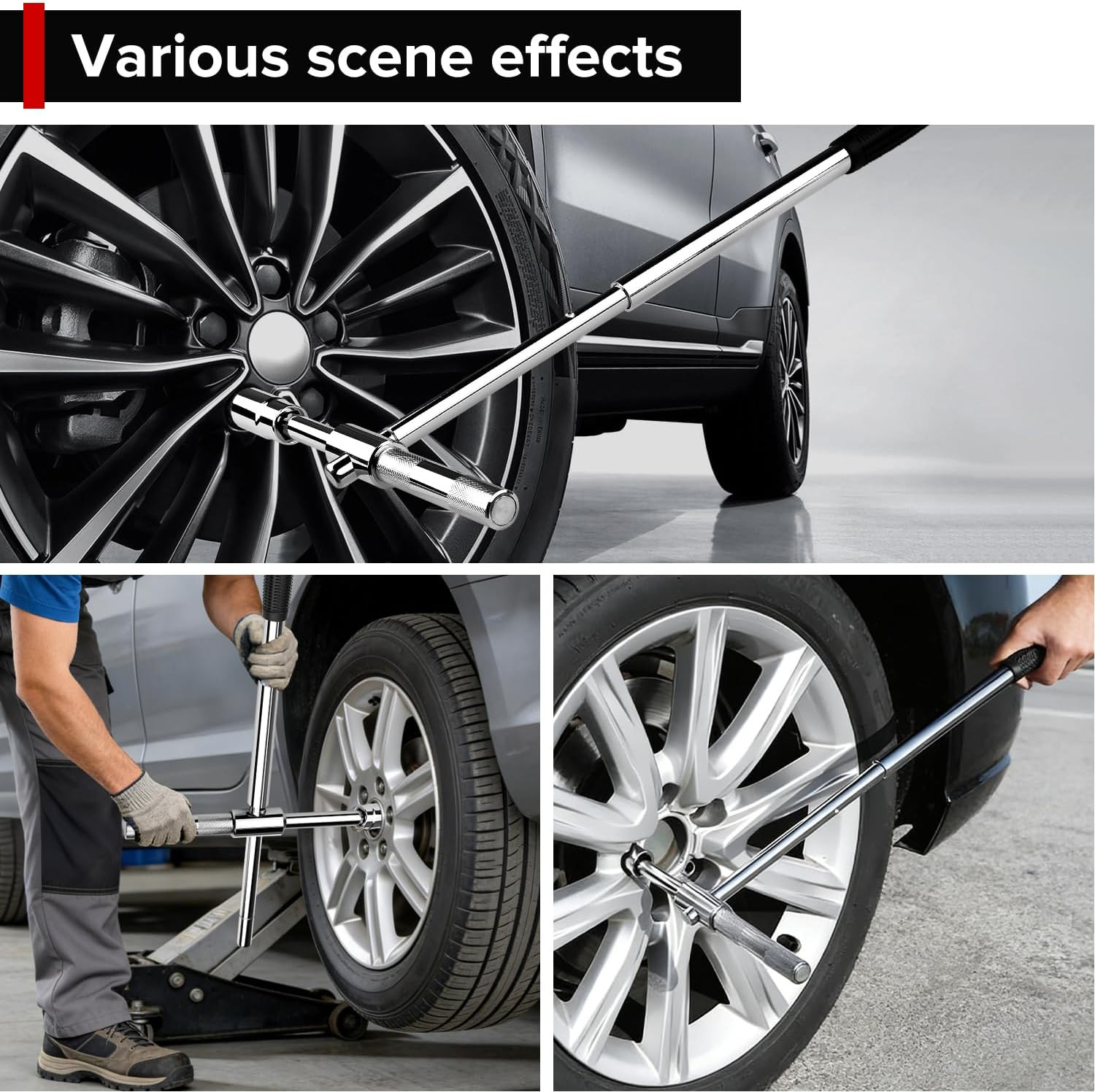 Extended Lug Wrench, 4 Way Tire Iron for Car, Lug Nut Removal Tool with 1/2″ Dri