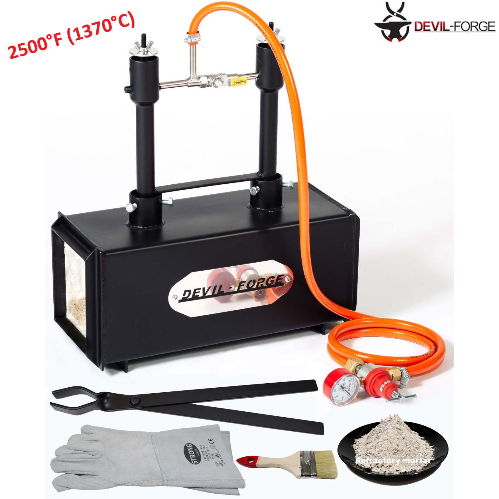 DEVIL-FORGE DFPROF2 Gas Propane Forge Farrier Burner Furnace Kiln +Tongs USA