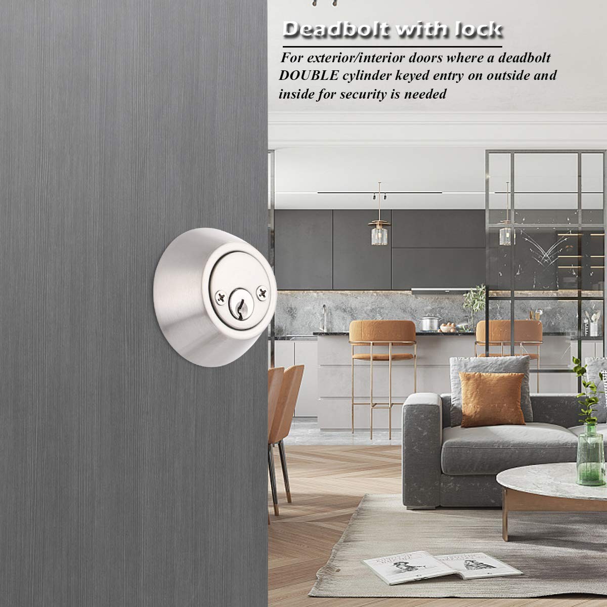 Gobrico Keyed Alike Double Cylinder Deadbolts Combo Door Locks 6 Pack, Nickel
