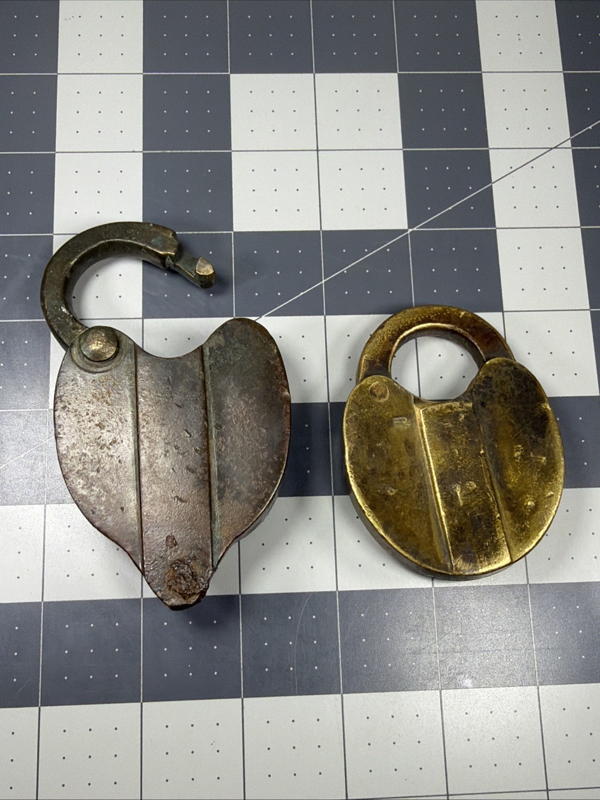 2 Vintage Brass Padlocks RR Style Teardrop/heart Shaped No Keys