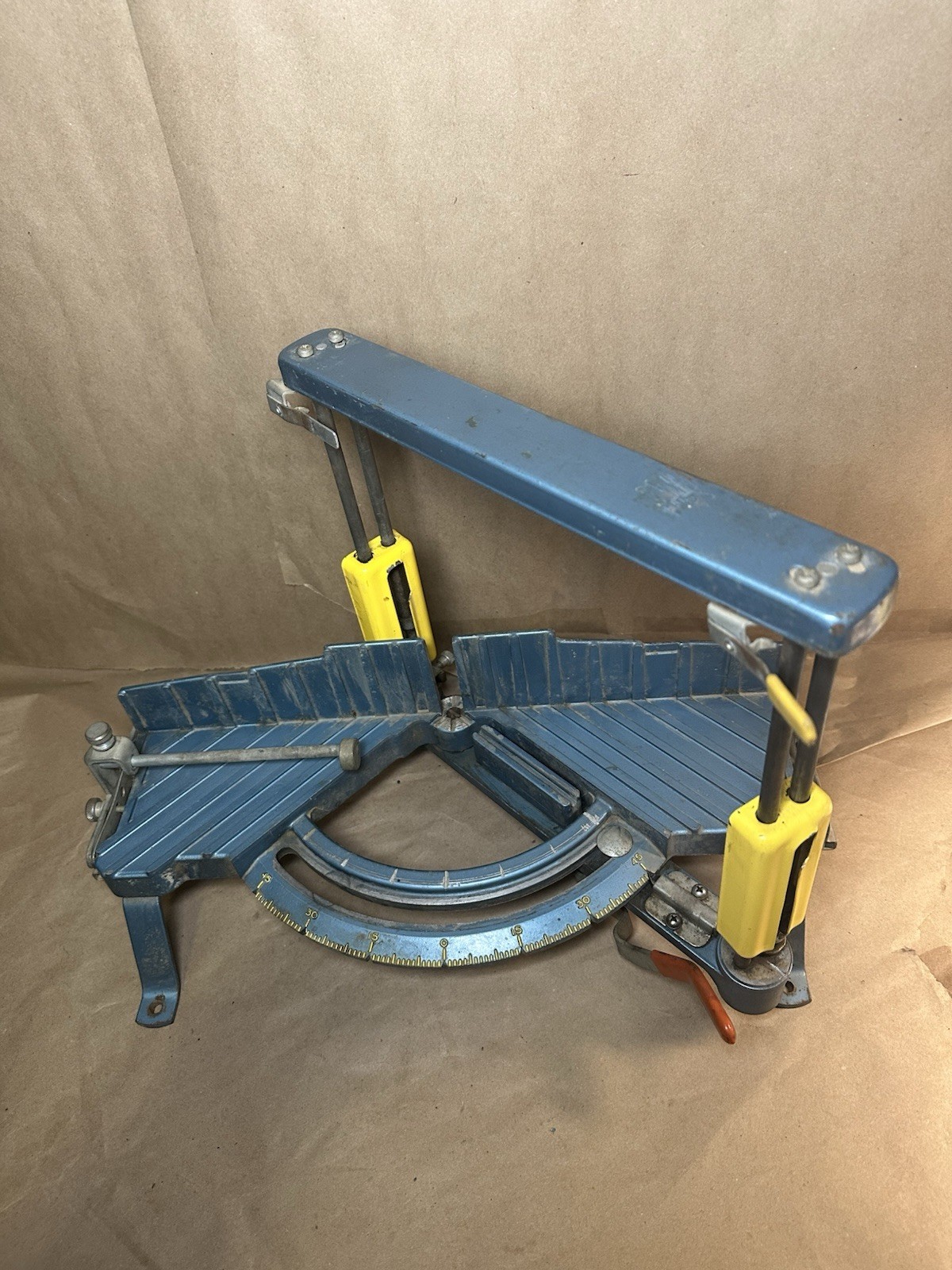 Vintage Cast Iron Miter Box Miter Box Blue Yellow Adjustable Angle Heavy Duty
