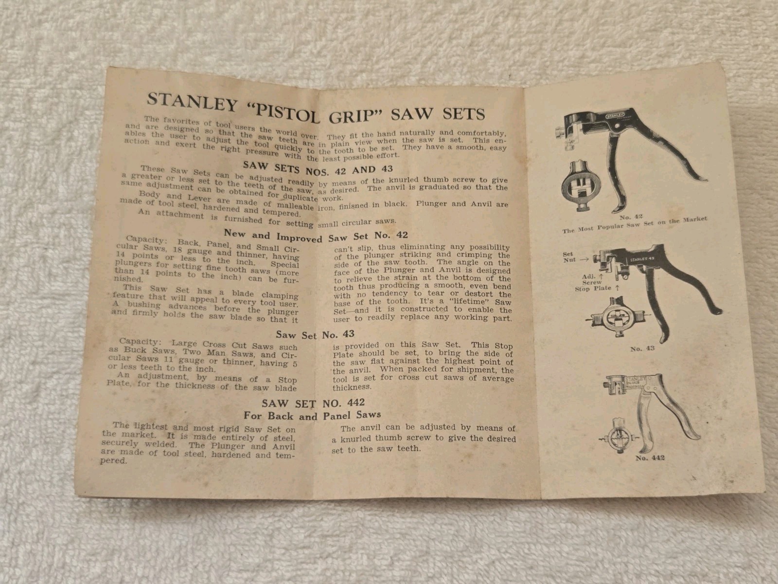 Stanley No. 42 Saw Set, 42X Pistol Grip Hand Saw Tooth Setting, Very Nice