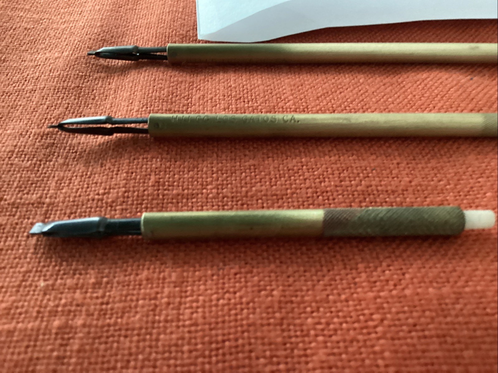 Vintage HJJ Co. Screwholding Screwdrivers, Original Brass, #4-8”, #4-6”, #4-3”