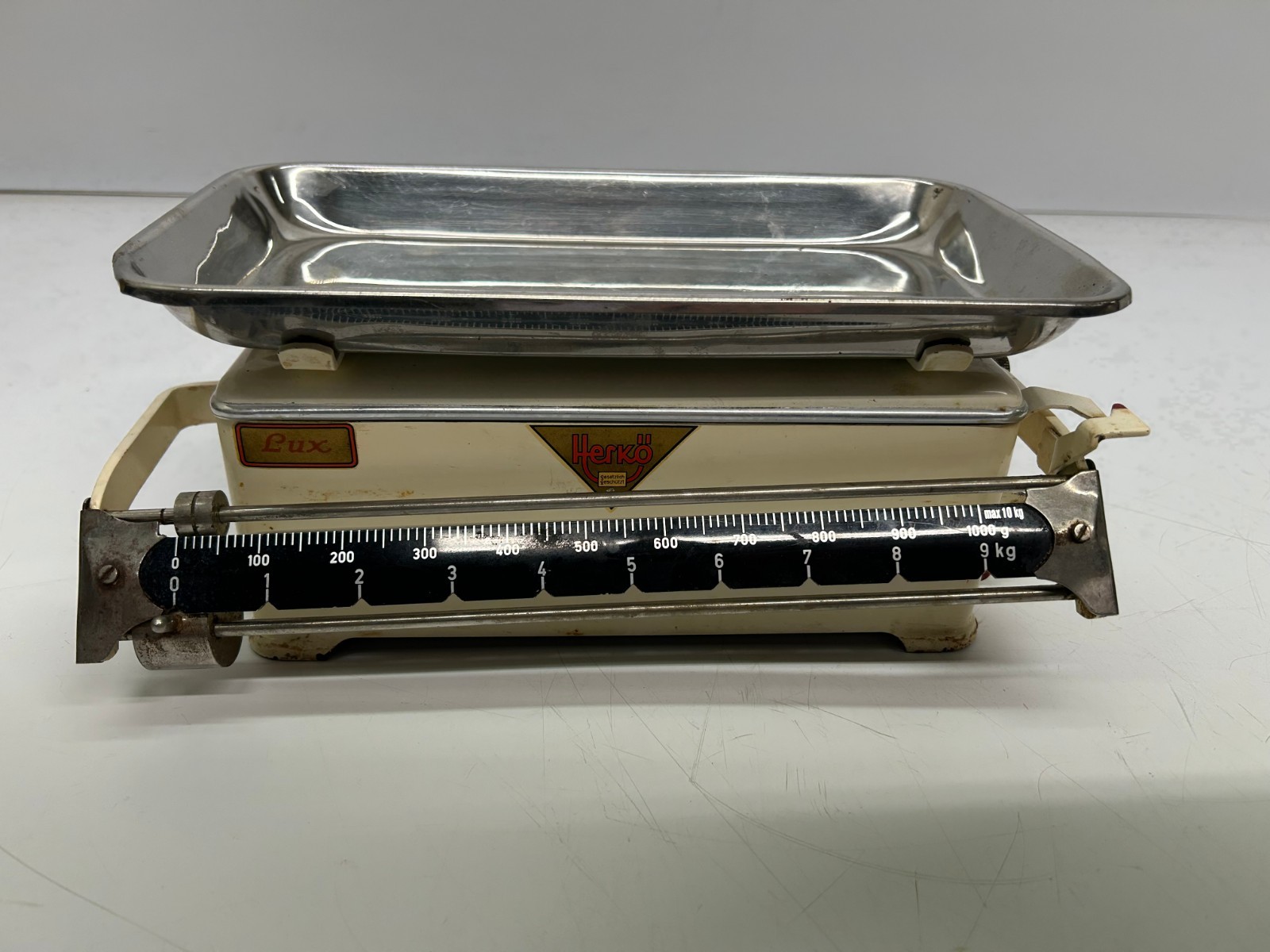 Vtg German Herko Lux 10kg Capacity Beam Balance Scale Apothecary Candy Baby Mail