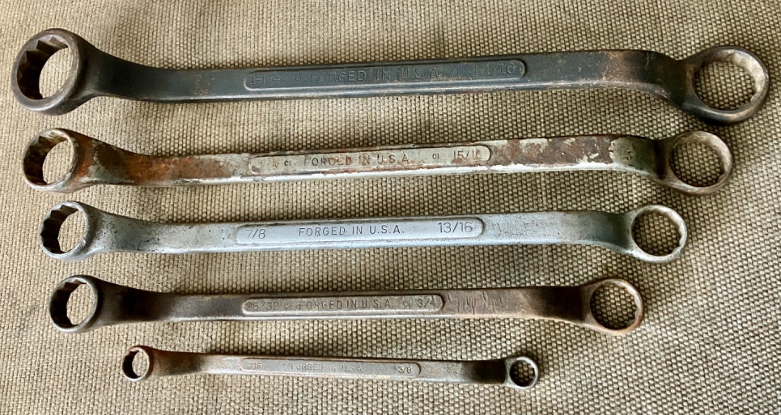 Lot of 5 Vintage Craftsman Offset Box End Wrenches CI – USA – 3/8″ to 1-1/4″