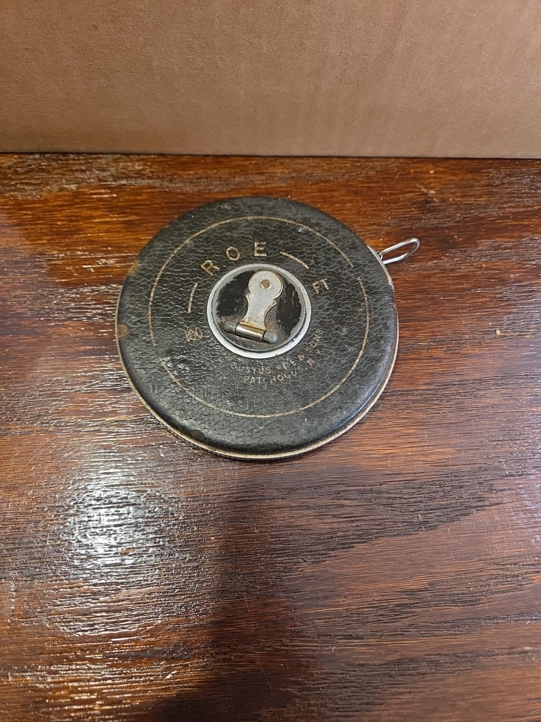 VINTAGE JUSTUS Roe & Sons 100 FT YELLOW Steel Tape Measure Leather Case