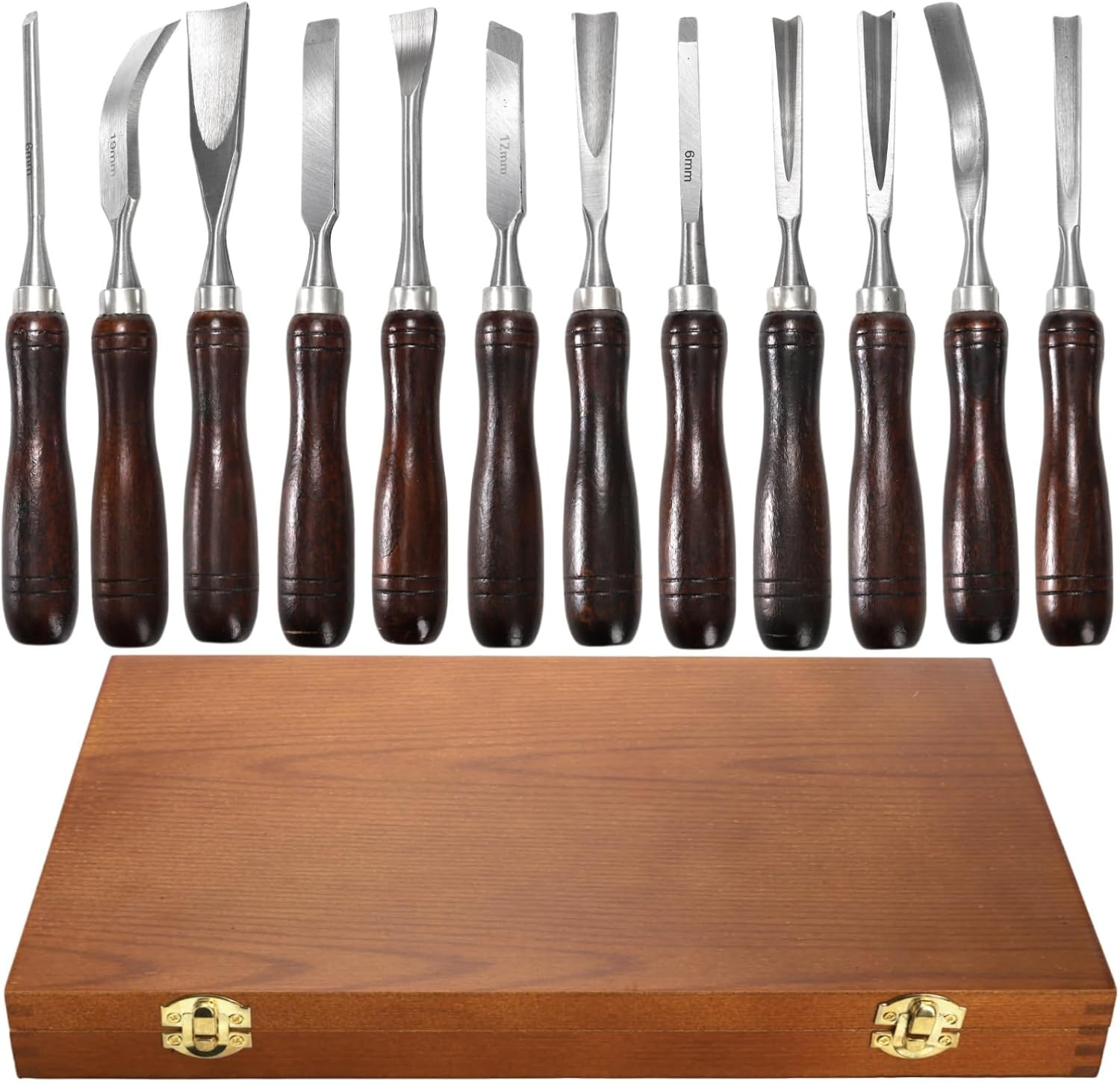12 Pieces Wood Chisel Set, Woodworking Carving Tools with Wooden Box, CR-V Steel