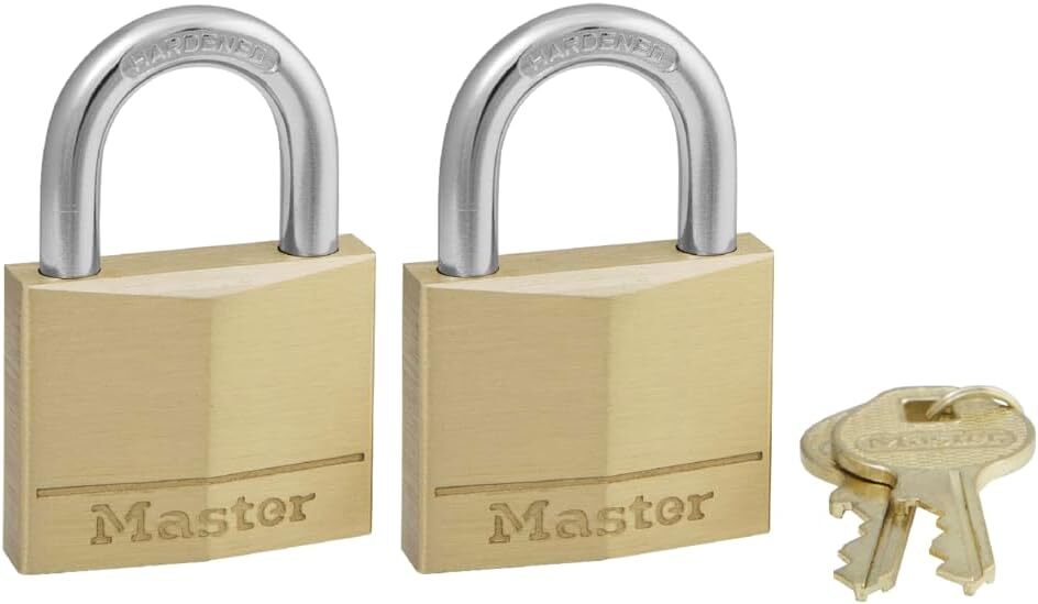 Master Lock 140D Solid Brass Padlock with Key, 2 Pack, Alike, 2 Count