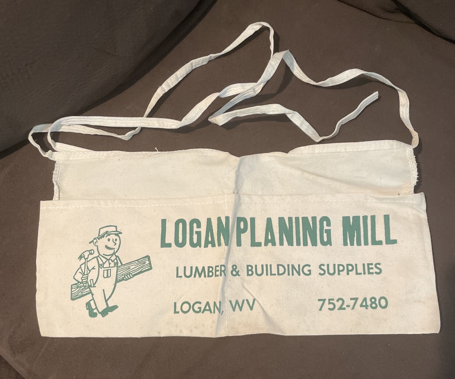 Vintage Logan Planing Mill WV Apron With Pockets Nail Bags Advertising Sign
