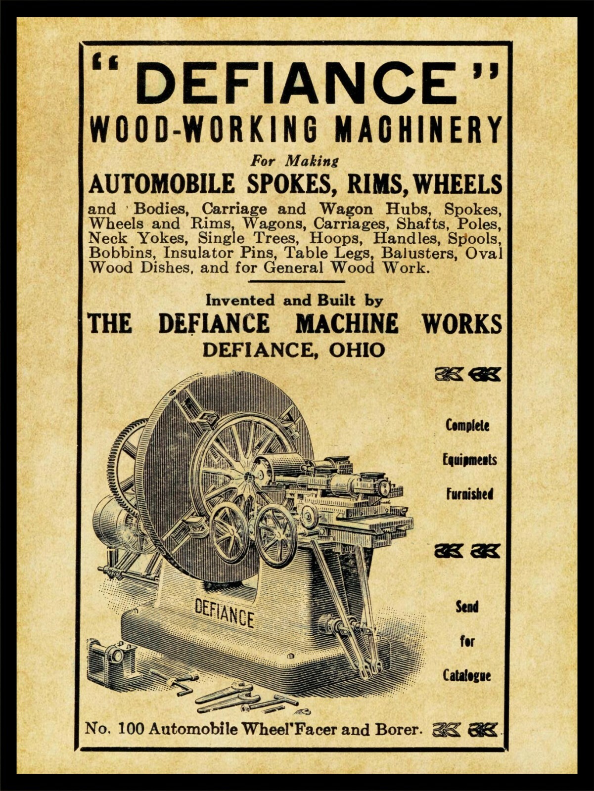 1910 Defiance Machine Works NEW Metal Sign: Auto Machinery – Defiance, OhiO