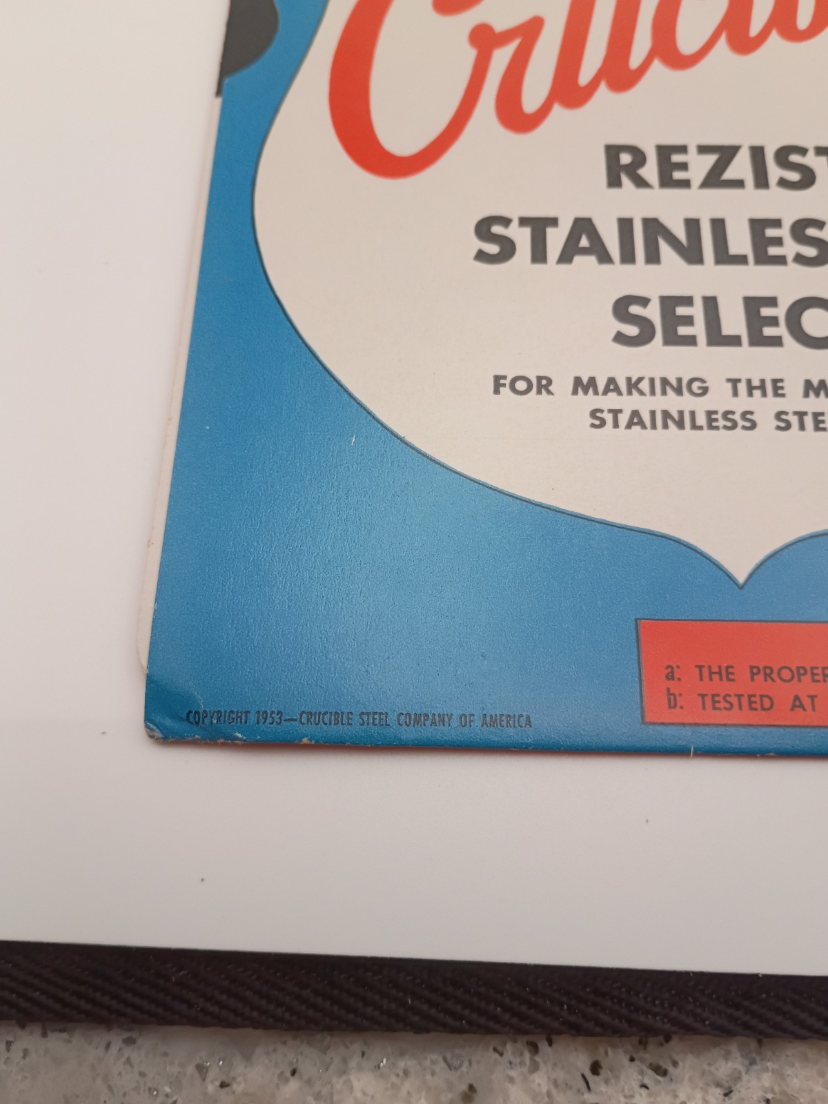 Vintage – Crucible Steel Co ~Rezistal Stainless Steel Selector 1953