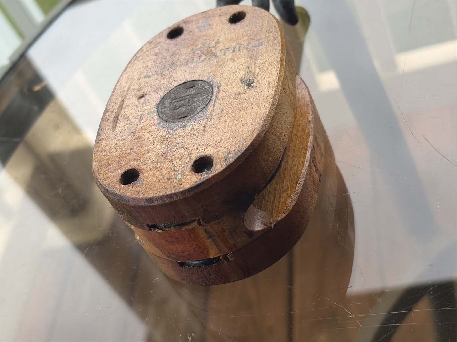 Western Block Co Anvil Brand Wood Pulley #4 Self Lubricating Antique Barn