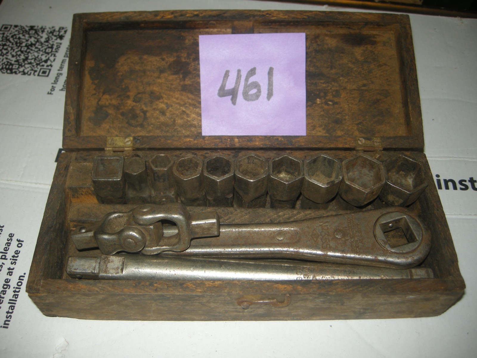 Frank Mossberg Socket Wrench Set No. 13 w/ Ratchet 355 and original Wood Box