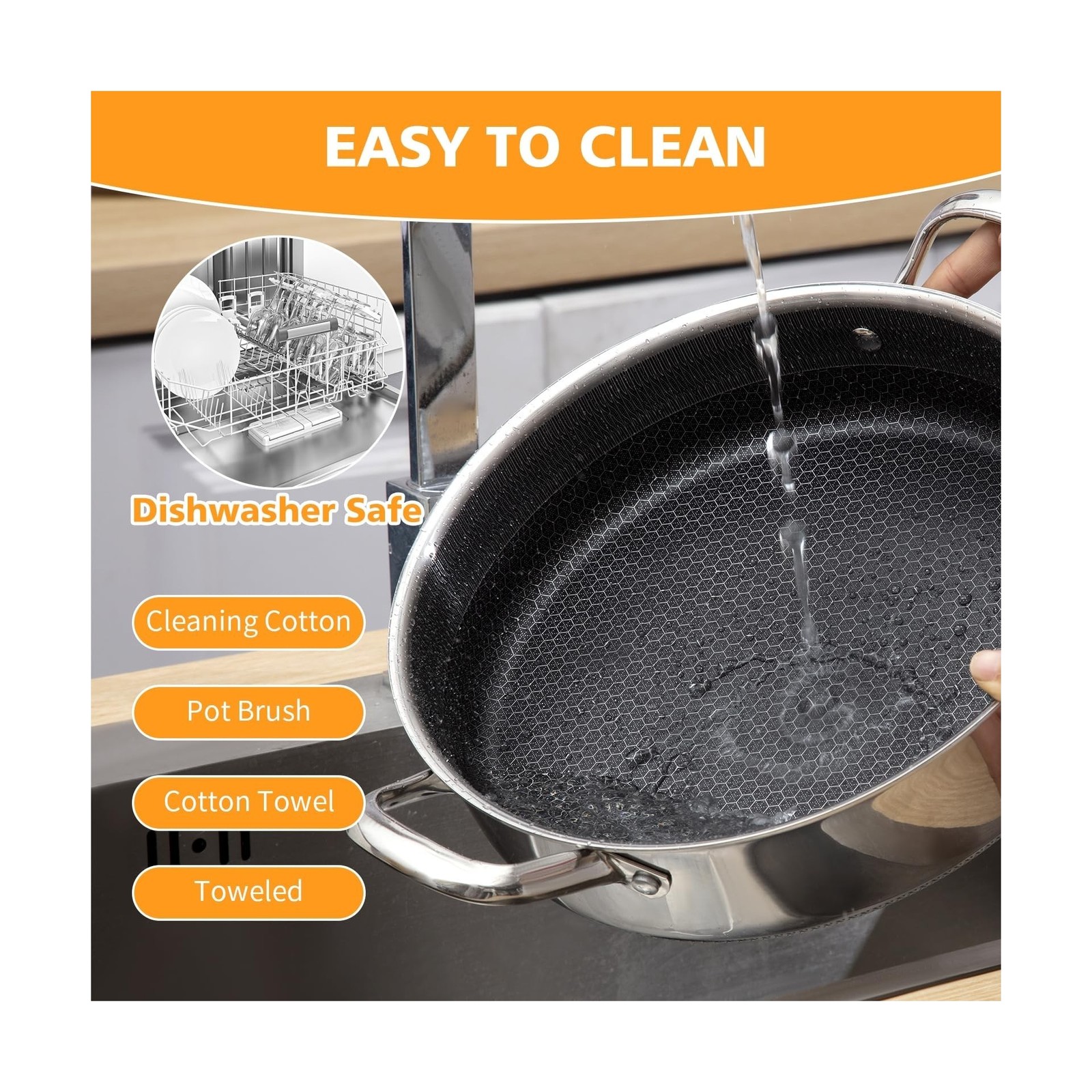 Saute Pan,10 Inch Nonstick Deep Frying Pan,316L Stainless Steel Sau… Fast Ship
