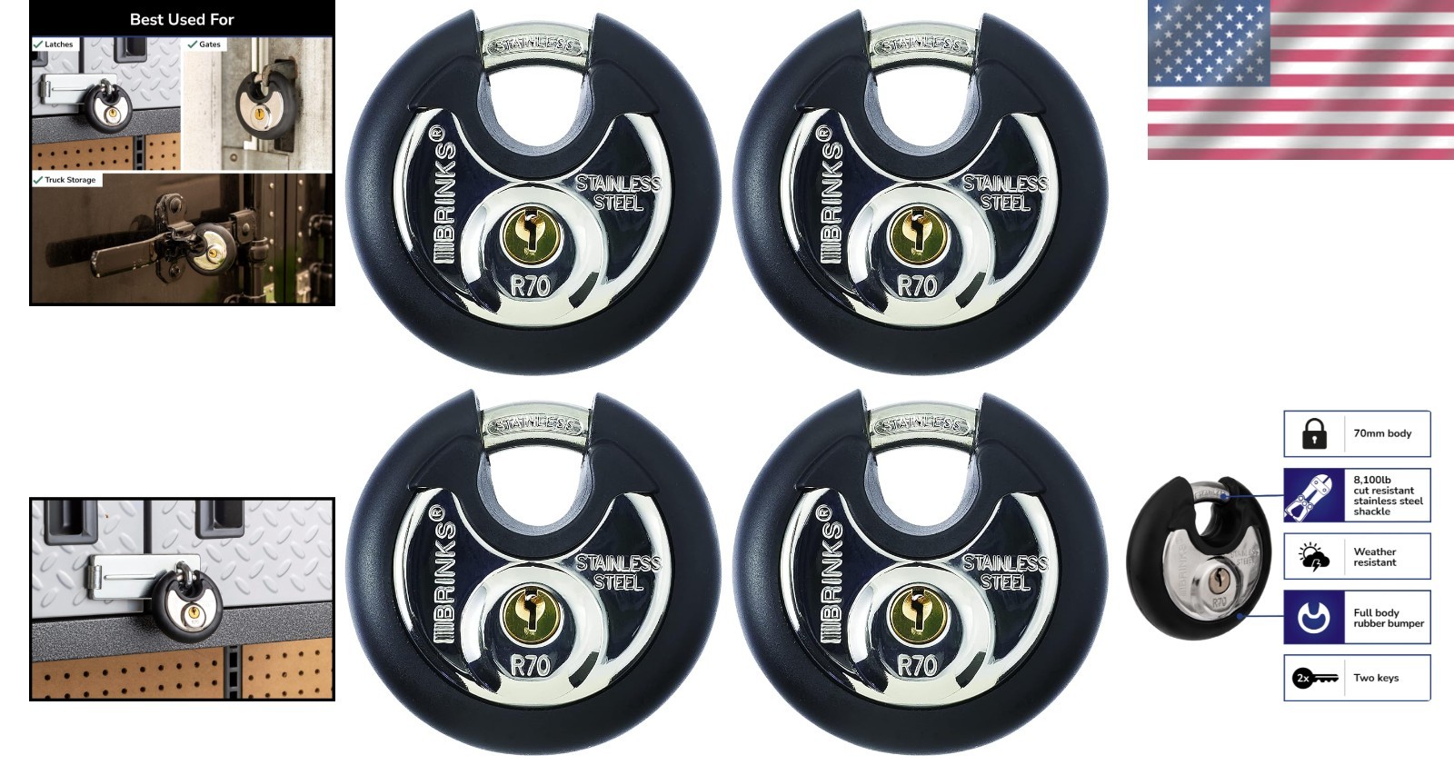 Cut and Pick Resistant Padlock Set – 70mm Disc Lock, 4 Pack