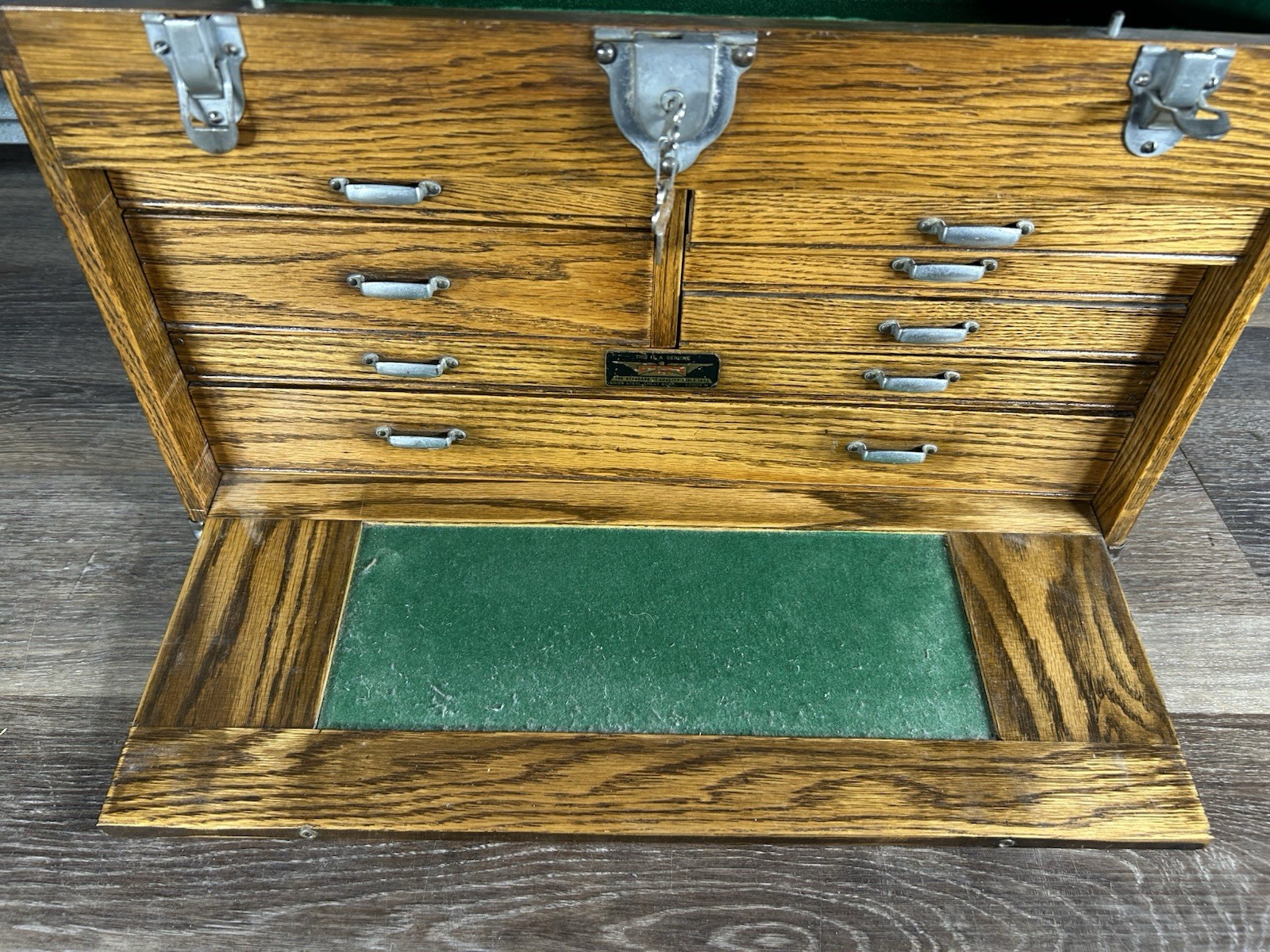 Antique Union Model B-20 7 Drawer Wooden Oak Toolbox Chest With Key Really Nice