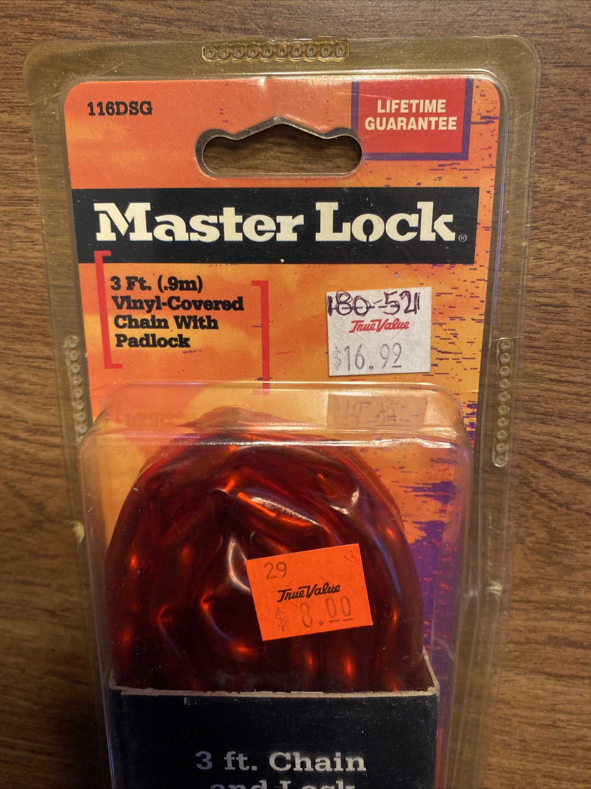 Vintage 1999 NOS Master Lock 3ft Vinyl-Covered Chain w/ Padlock Bike **READ** B3