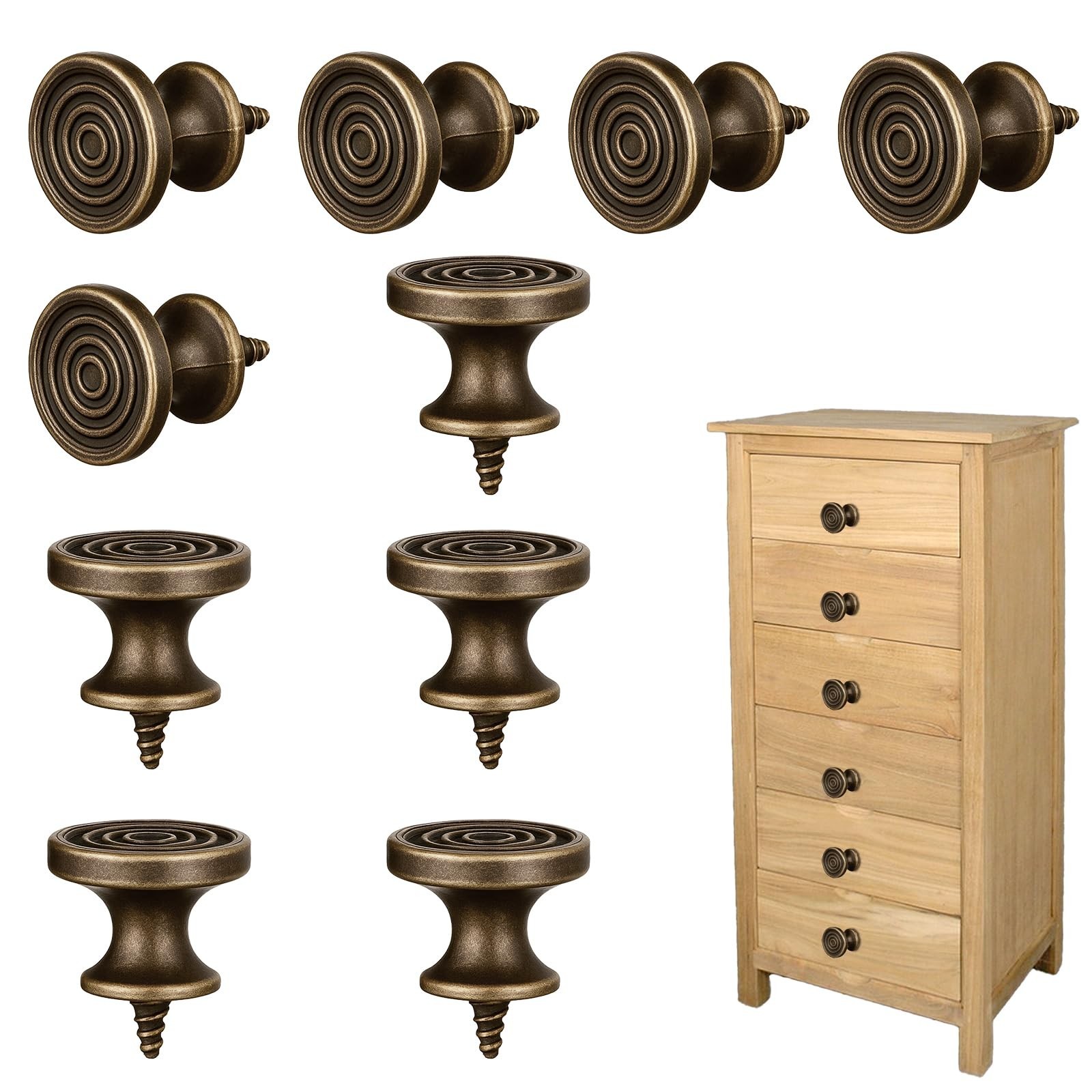 10Pcs Mini Drawer Knobs, Small Round Drawer Pulls Handles, 0.43″x0.79″, Antiq…