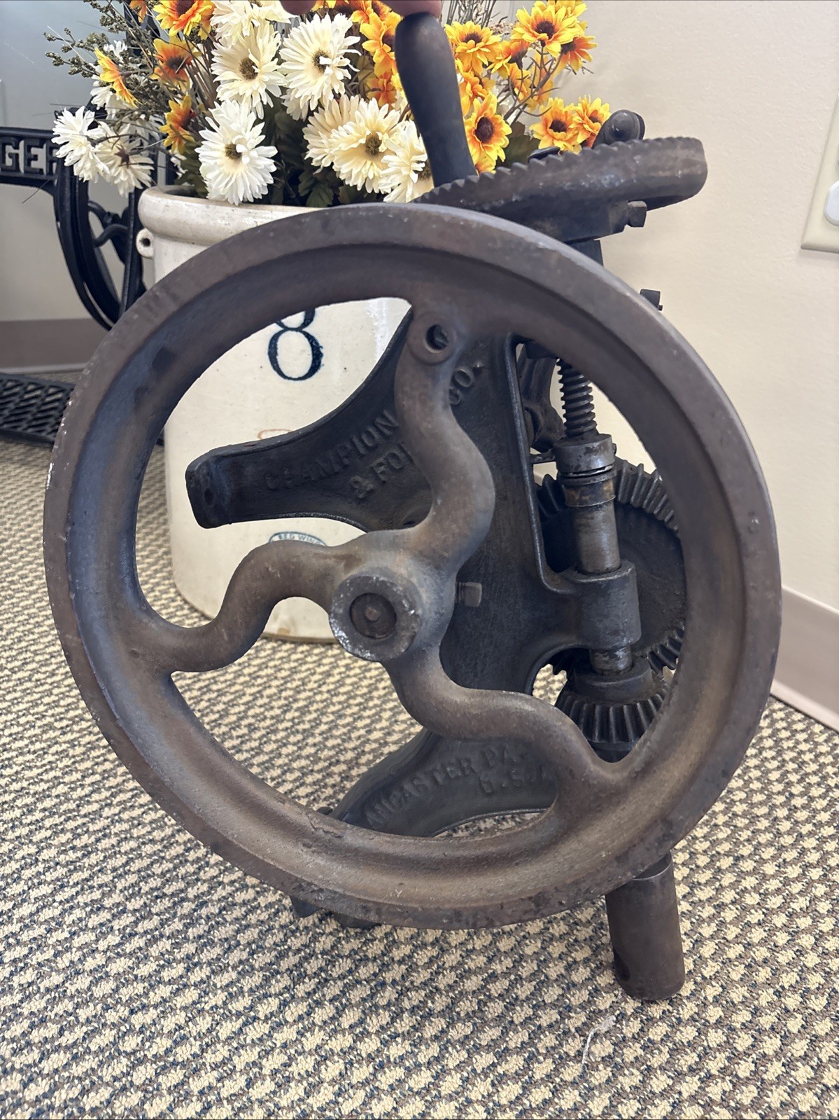Antique Champion Blower & Forge Hand Crank Post Drill Press Blacksmith Lancaster