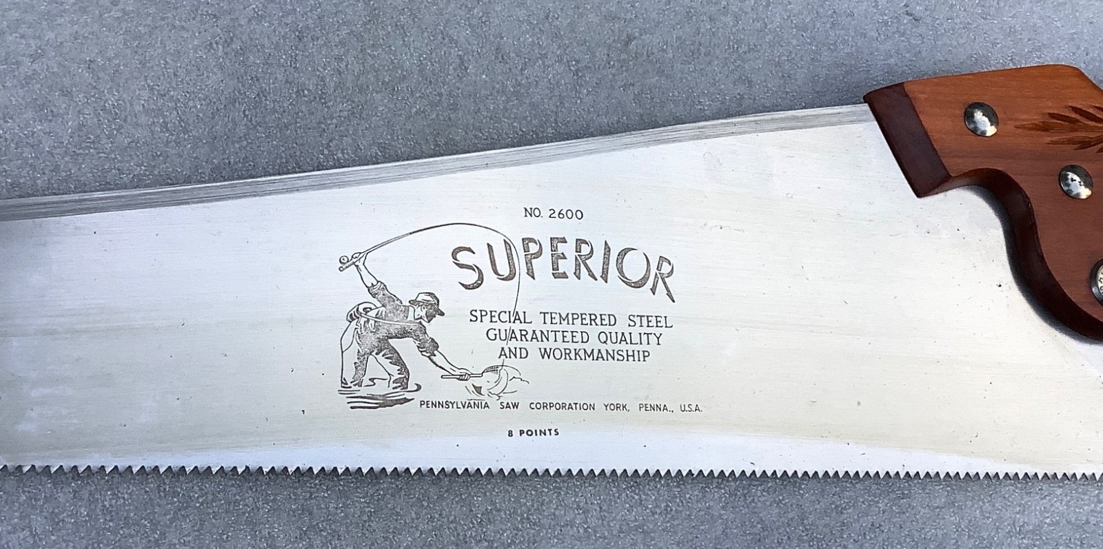 VTG FLY FISHERMAN ETCHING MINT IN WRAPPER PENN SAW CORP NO.2600 8PT NEW OLD STOC