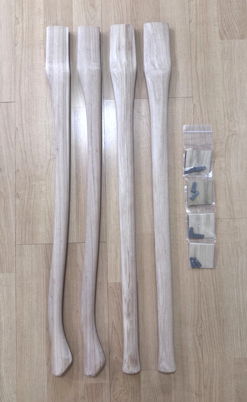 Lot of 4 Hickory Axe Handles 36″ 2 Single Bit 2 Double Bit w/ Wedges