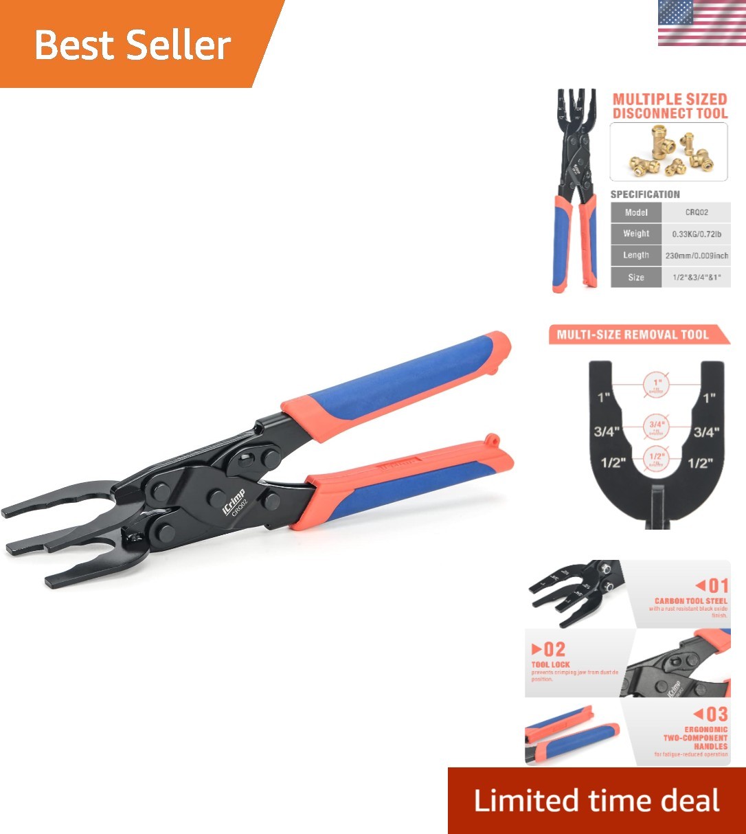 iCrimp Multi-Sized Push-Fit Disconnect Tool – Easy Removal for 1/2-1 In Fittings