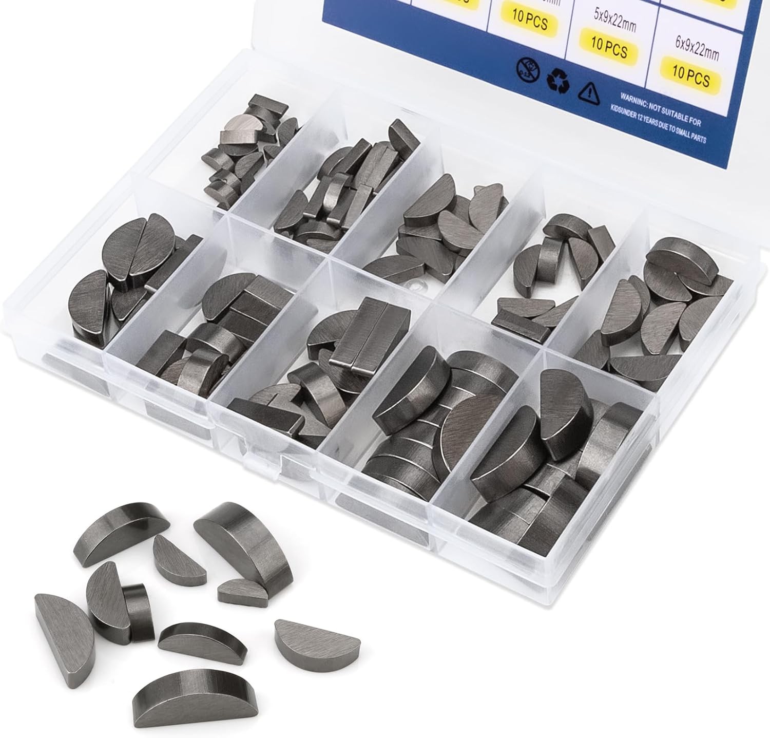 120Pcs Woodruff Key Assortment Kit 10 Sizes Half Moon Shaft Crank Keys Set New