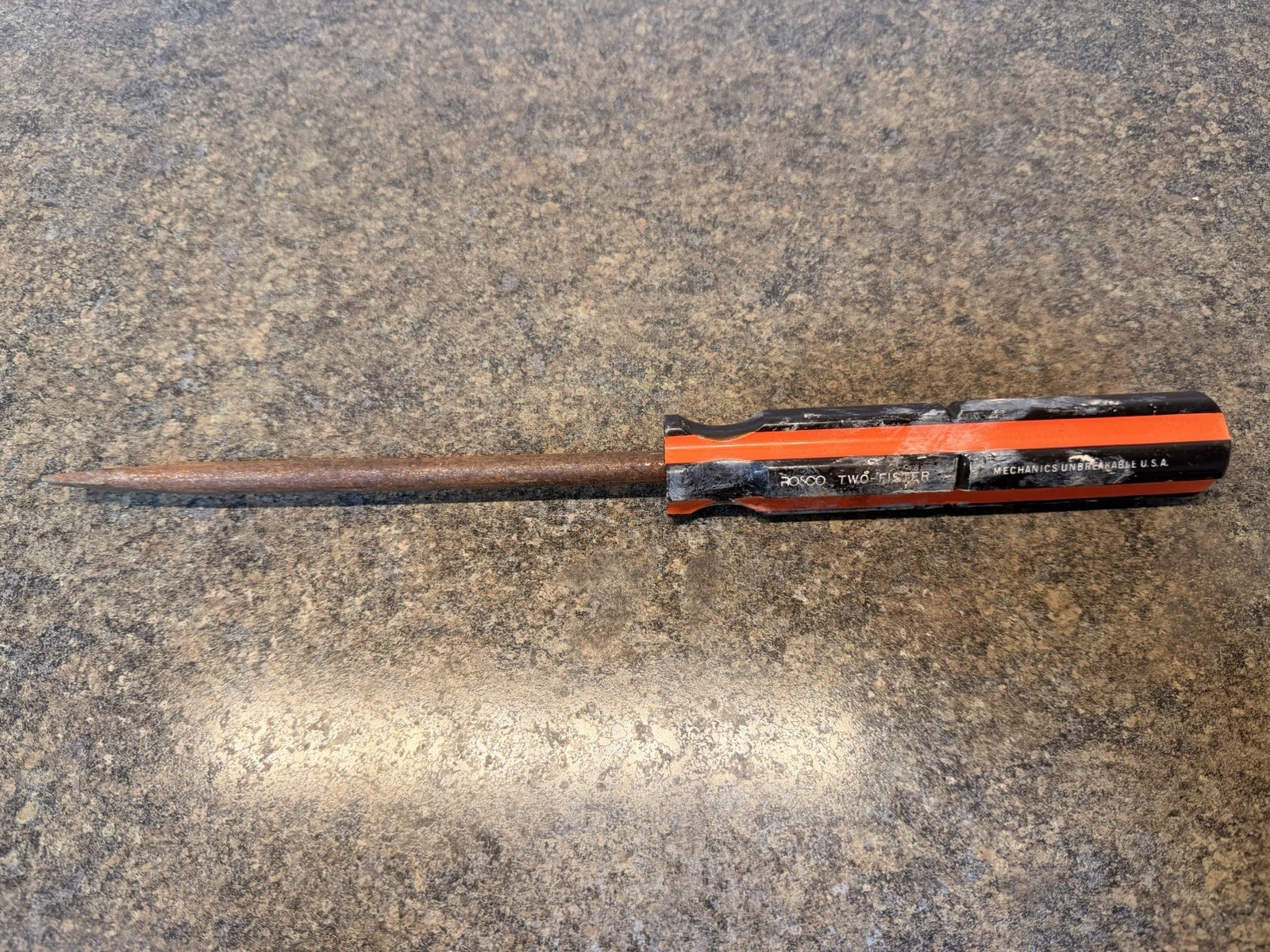 Vintage Rosco Two Fister Mechanic Screwdriver Flat Head Hand Tool USA 13in