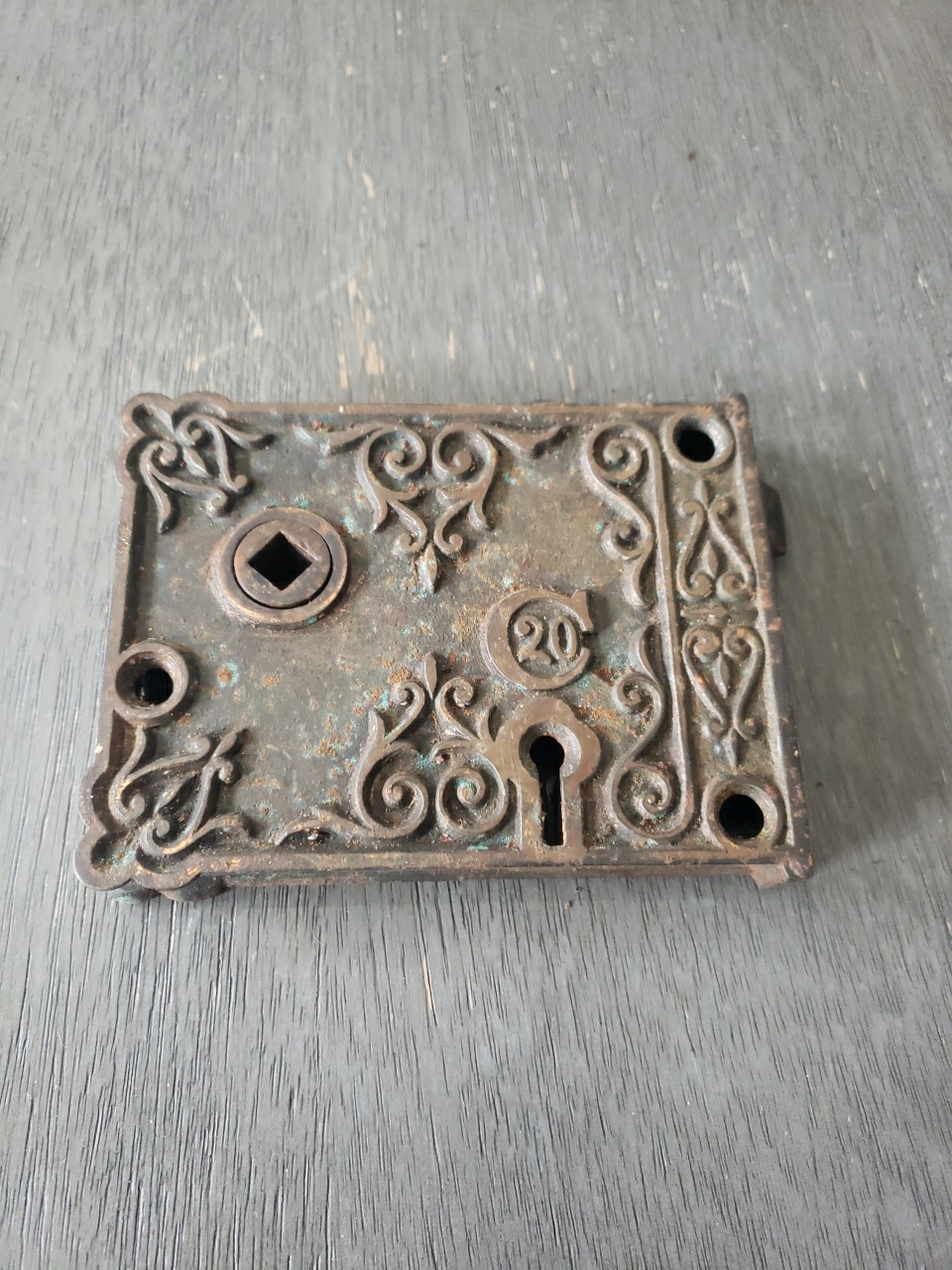Antique Victorian Cast Iron Rim Lock . Simmons Or Eastlake Hardware Company.