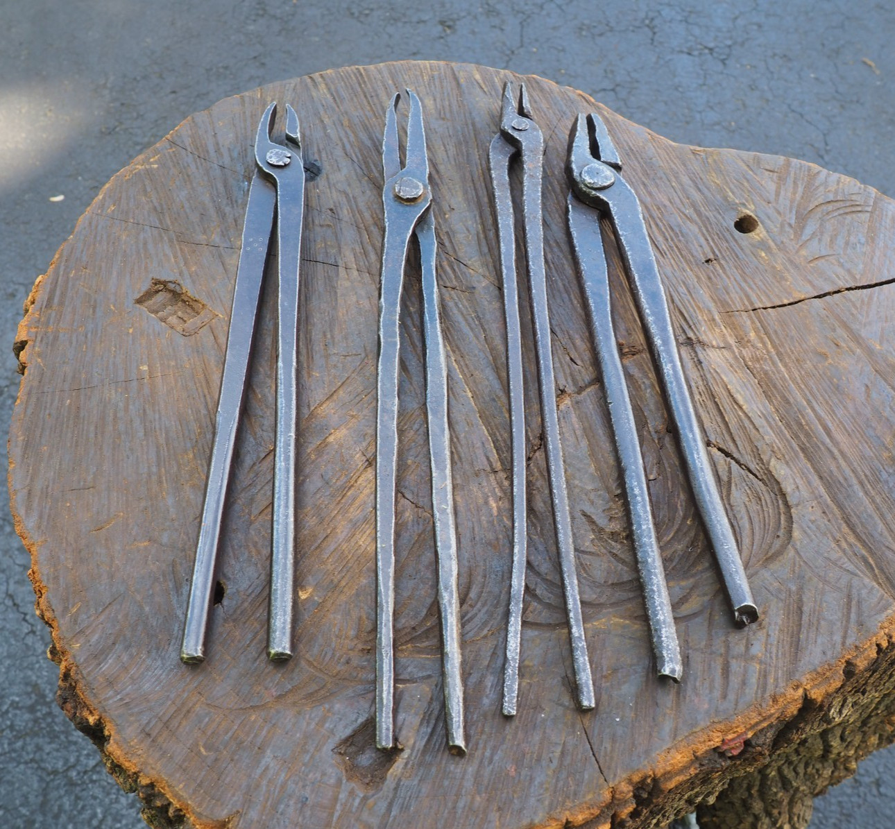 EXC 4X BLACKSMITH TONGS FORGING SET ANVIL POWER HAMMER VINTAGE ROUND / FLAT