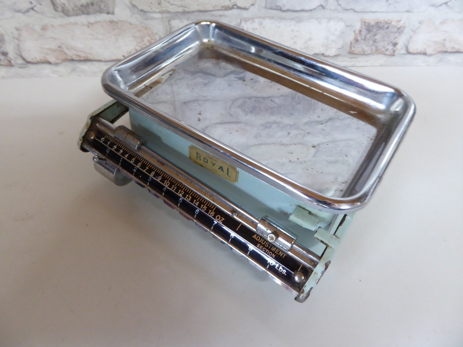 Vintage Royal Tower Pale Blue Enamel / Chrome Beam Kitchen Scales
