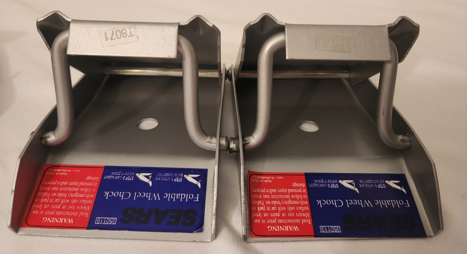 SEARS VINTAGE FOLDABLE WHEEL CHOCKS METAL 2 IN BOX BRAND NEW