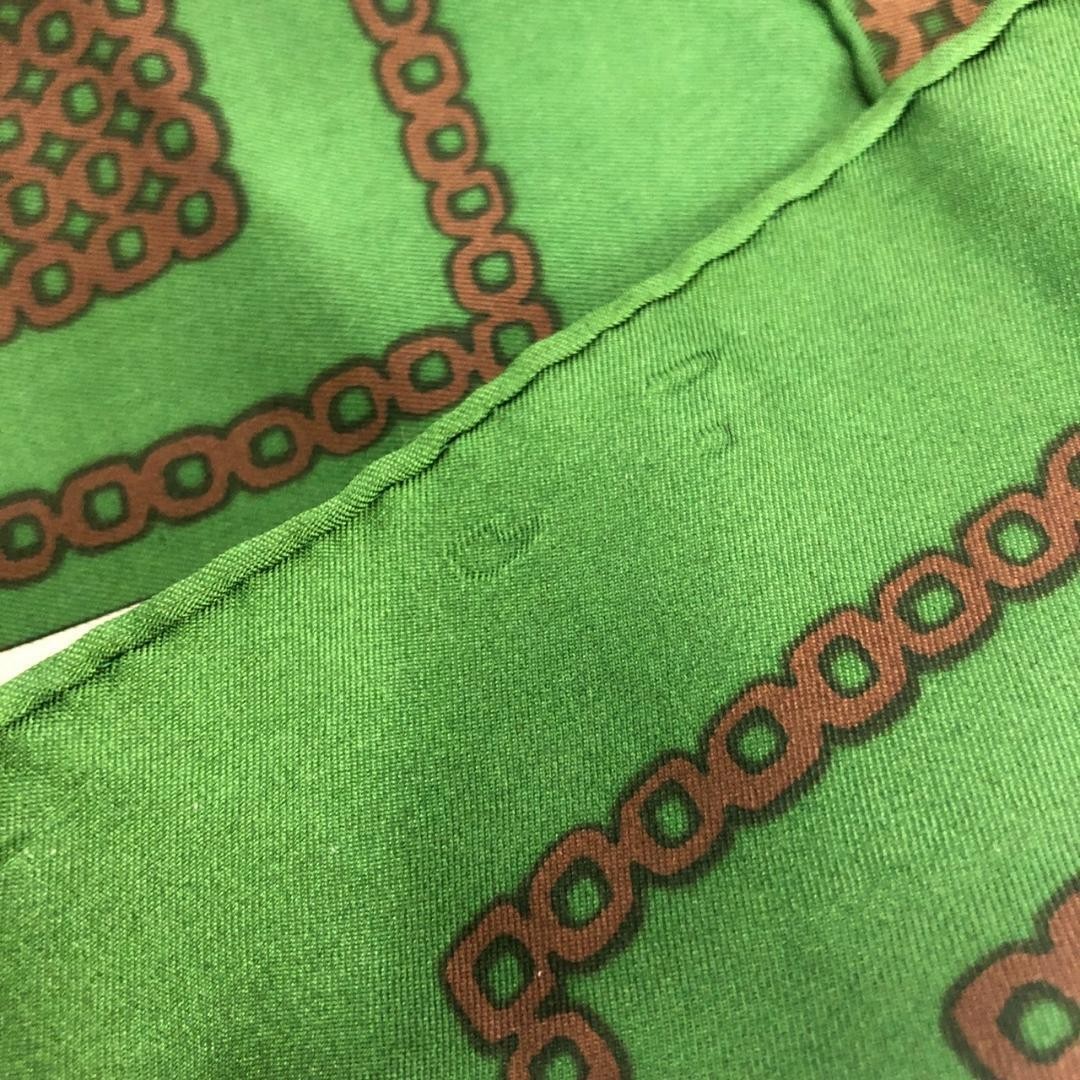 Yves Saint Laurent Silk Handkerchief 42cm Green Pattern Used Authentic